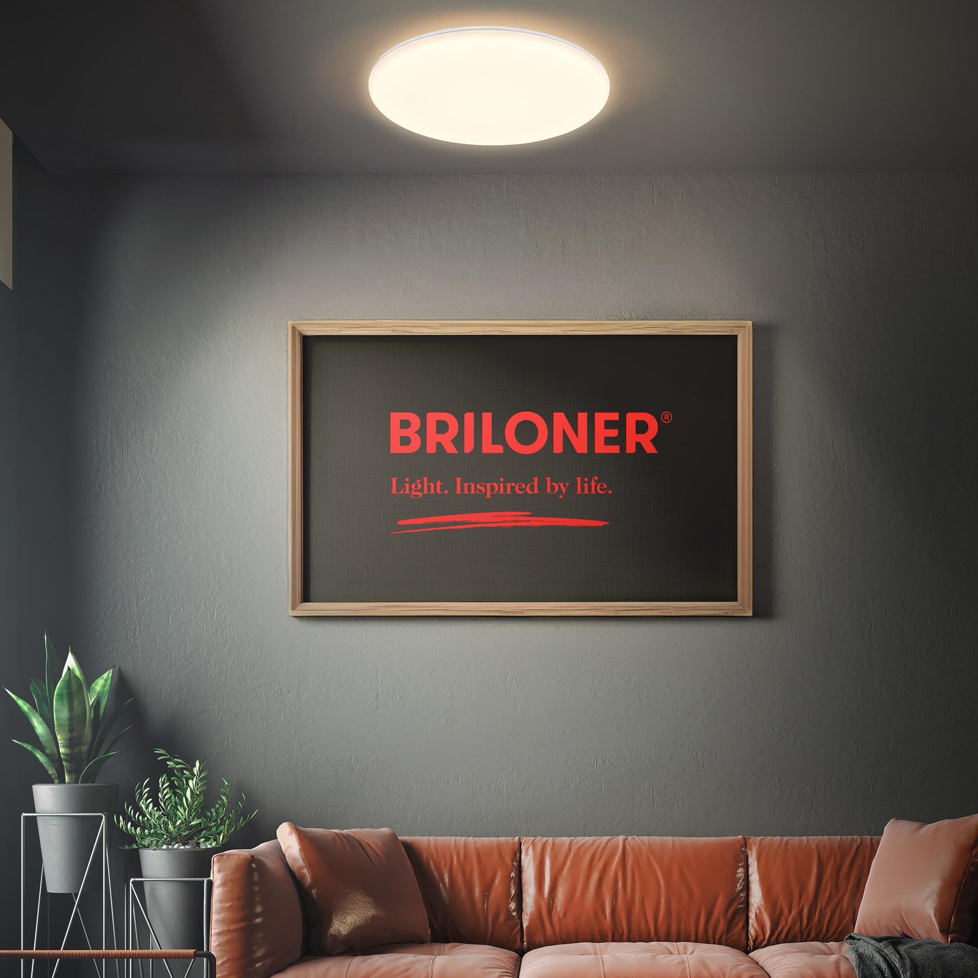BRILONER - Plafoniera LED per bagno a luce indiretta, telecomando, protezione da polvere e spruzzi d'acqua, plafoniera LED, lampada da bagno, 35 x 5,5 cm, bianco