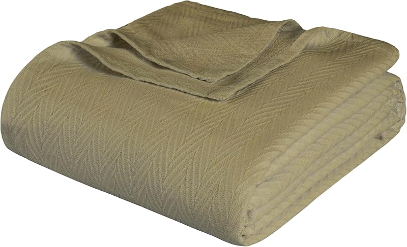 Superior Metro All-Season Cotton Blanket, Woven Blanket for Couch, Bed, Bedding, Farmhouse, Home Essentials, Cute and Cozy Bohemian Blankets, Herringbone Weave, King, Sage
