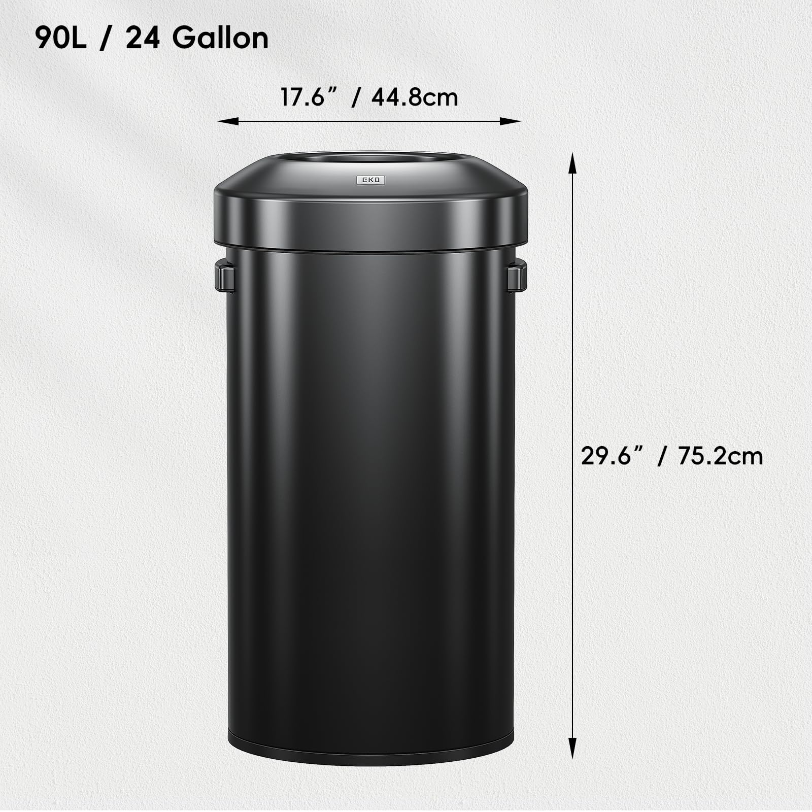 EKO Urban - Cubo de basura redondo de acero inoxidable negro de 24 galones, cubo de basura comercial alto para interiores y exteriores, cubo de basura de metal extragrande para oficina, restaurante,