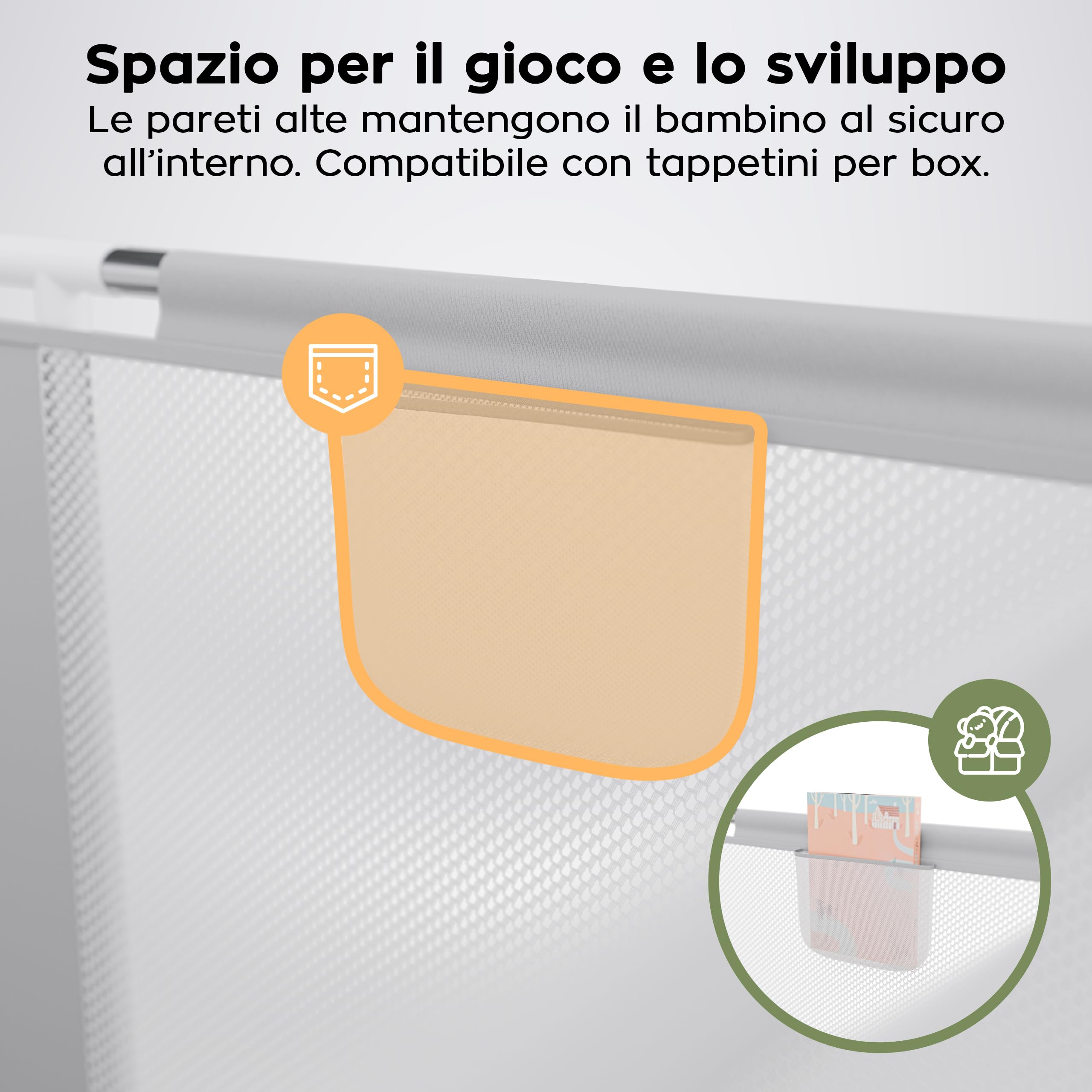 Tulano Cozy 20 Box per Bambini 130x130 cm - 6-36 mesi – Recinto Neonato con Fondo – Struttura in Metallo – Rete Traspirante – Porta con Cerniera – Borsa Inclusa – Casa e Giardino - Grigio