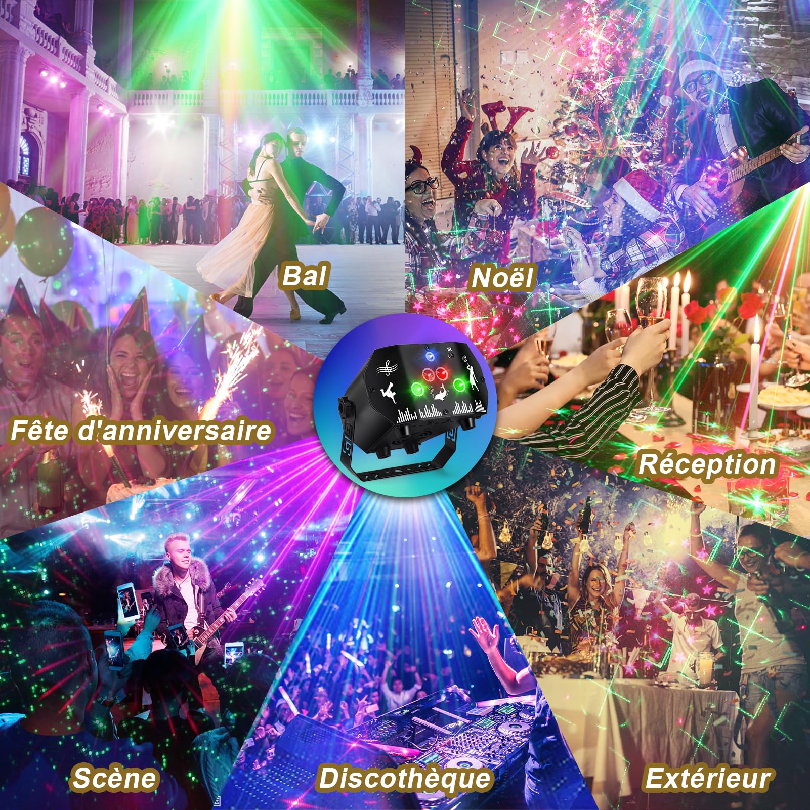 Lampe de Scène avec Télécommande: USB Lumiere Soiree 90 RGB Modes, Stroboscope Boule Disco Contrôlée par Musique, Commande Vocale Boule discothèque pour Soirée, Halloween, fête, Noël