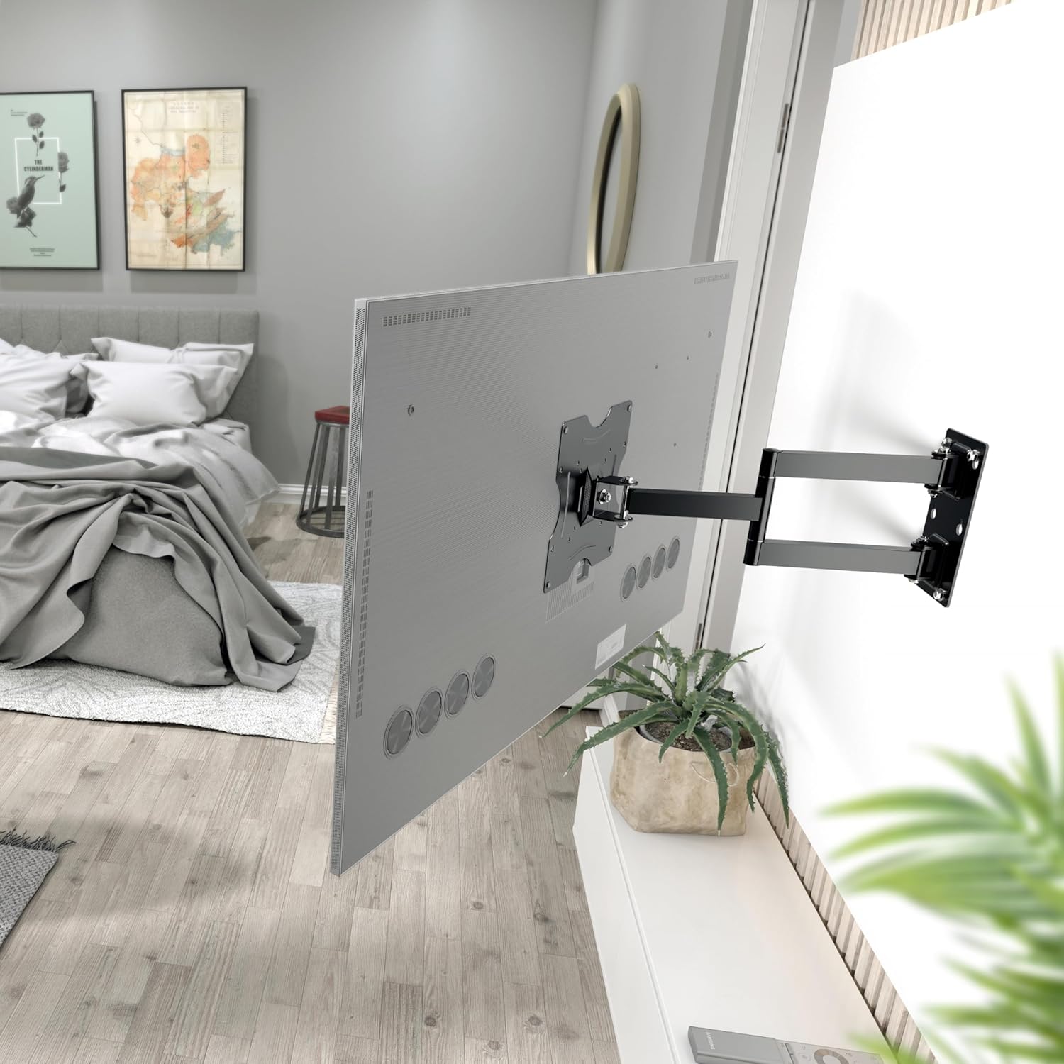 RICOO R02 TV wall mount installed with a TV, viewed sa strane