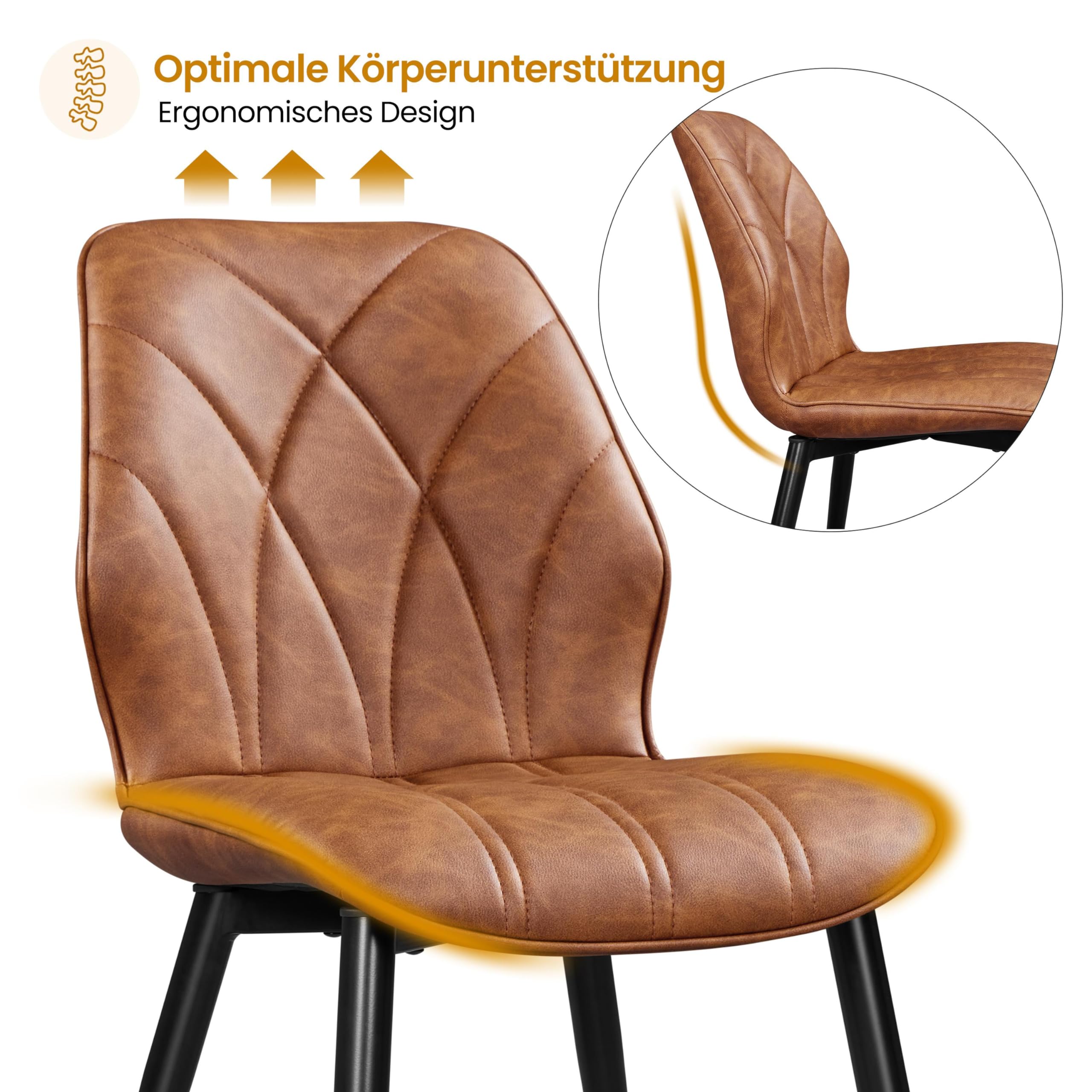Yaheetech Esszimmerstühle 2er Set Küchenstühle gepolstert Metallbeine bis 136 KG Belastbar Polsterstuhl für Küche/Esszimmer/Schlafzimmer/Restaurant Braun/Kunstleder