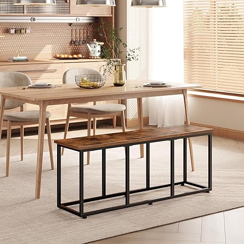 Miniatura 4 de HOOBRO Banco de comedor, banco de mesa de comedor de 47.2 pulgadas, banco de cocina de estilo industrial, marco de acero, fácil de montar, para