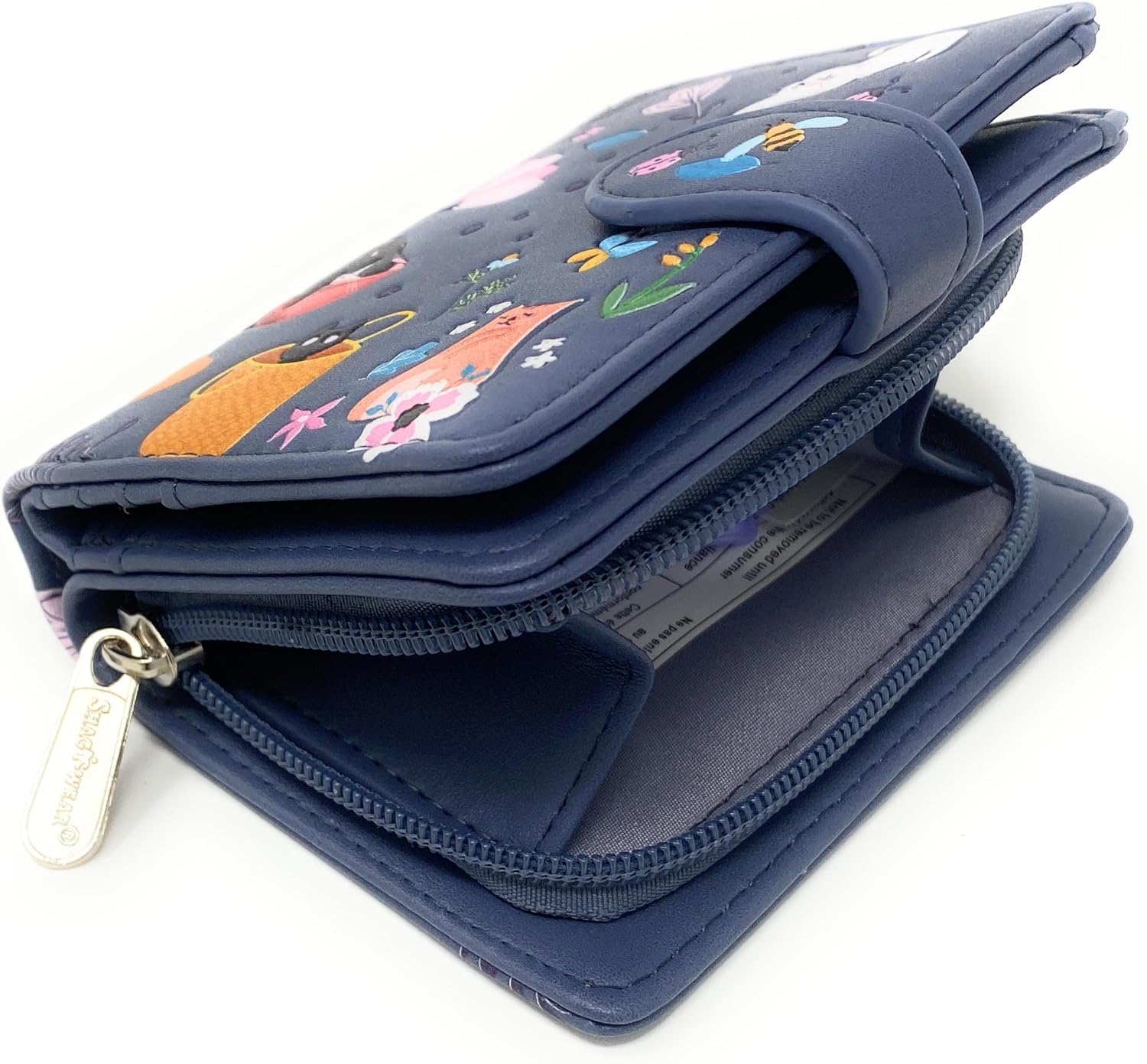 Shag Wear Cats in the Garden Small Wallet for Women and Teen Girls Vegan Faux Leather 4.5" Grey - Image 3