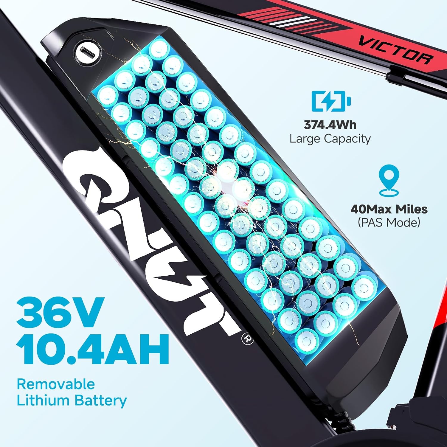QNUT Electric Bike 36V 10.4Ah Removable Lithium Battery