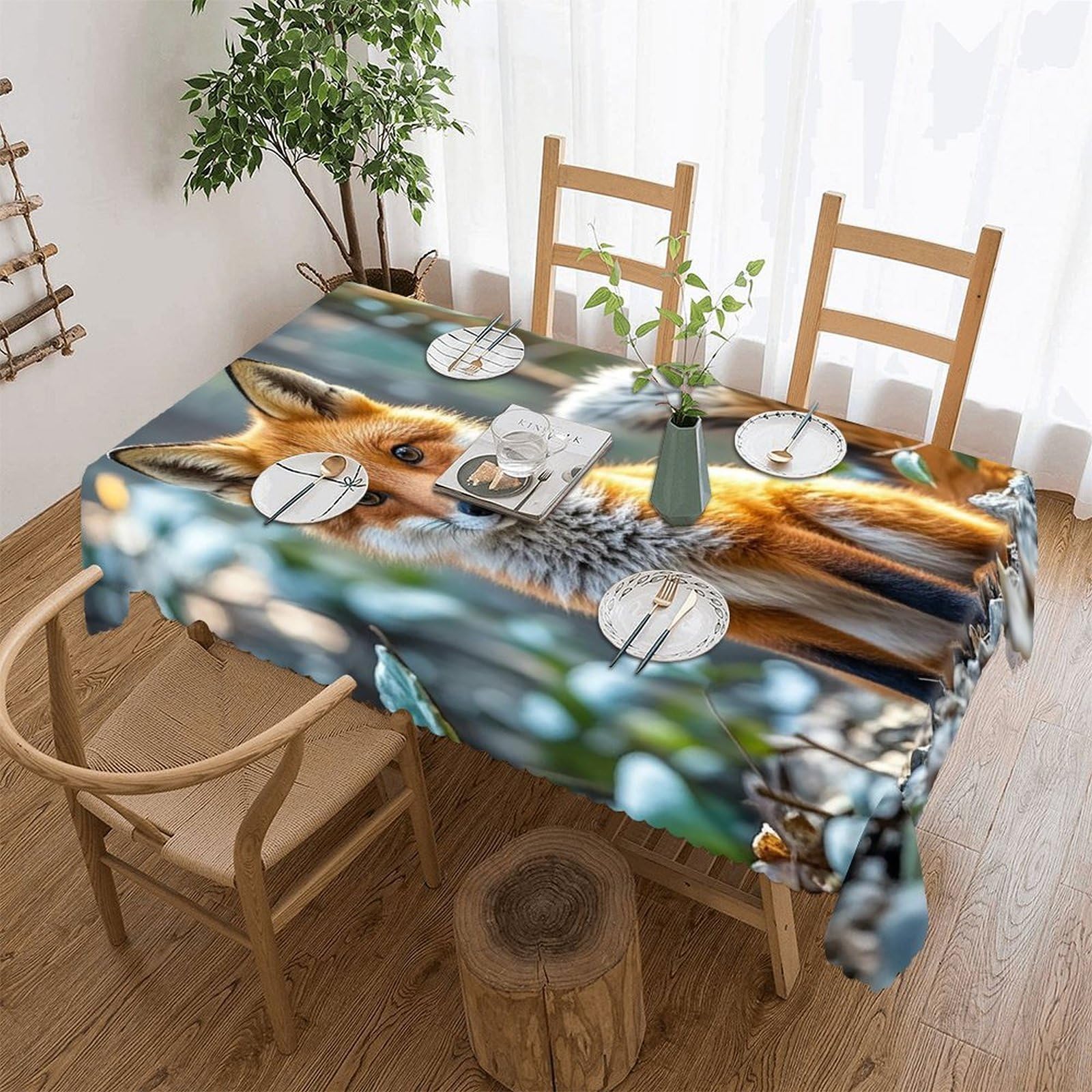 LZQPOEAS Fox Shape Theme Tablecloth Rectangle Table Cloth Decorative Fabric Table Cover Waterproof Seasonal Table Cover Wrinkle Resistant Washable Table Cloth for Party Picnic Dinner Decor 60"x120"