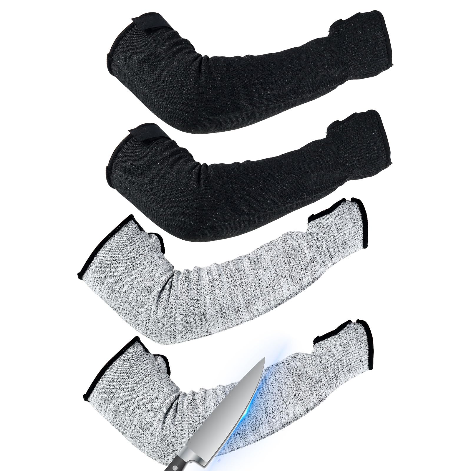 Guijzsltrg Unisex Grey+Black 4Pcs Cut Resistant Sleeves With Thumb Hole, 45 Cm Arm Protection Sleeves Level 5 Hppe Arm Burn Guard Protector Gardening Sleeves Breathable Cooling Safety Sleeves For Garden Kitchen Farm Work