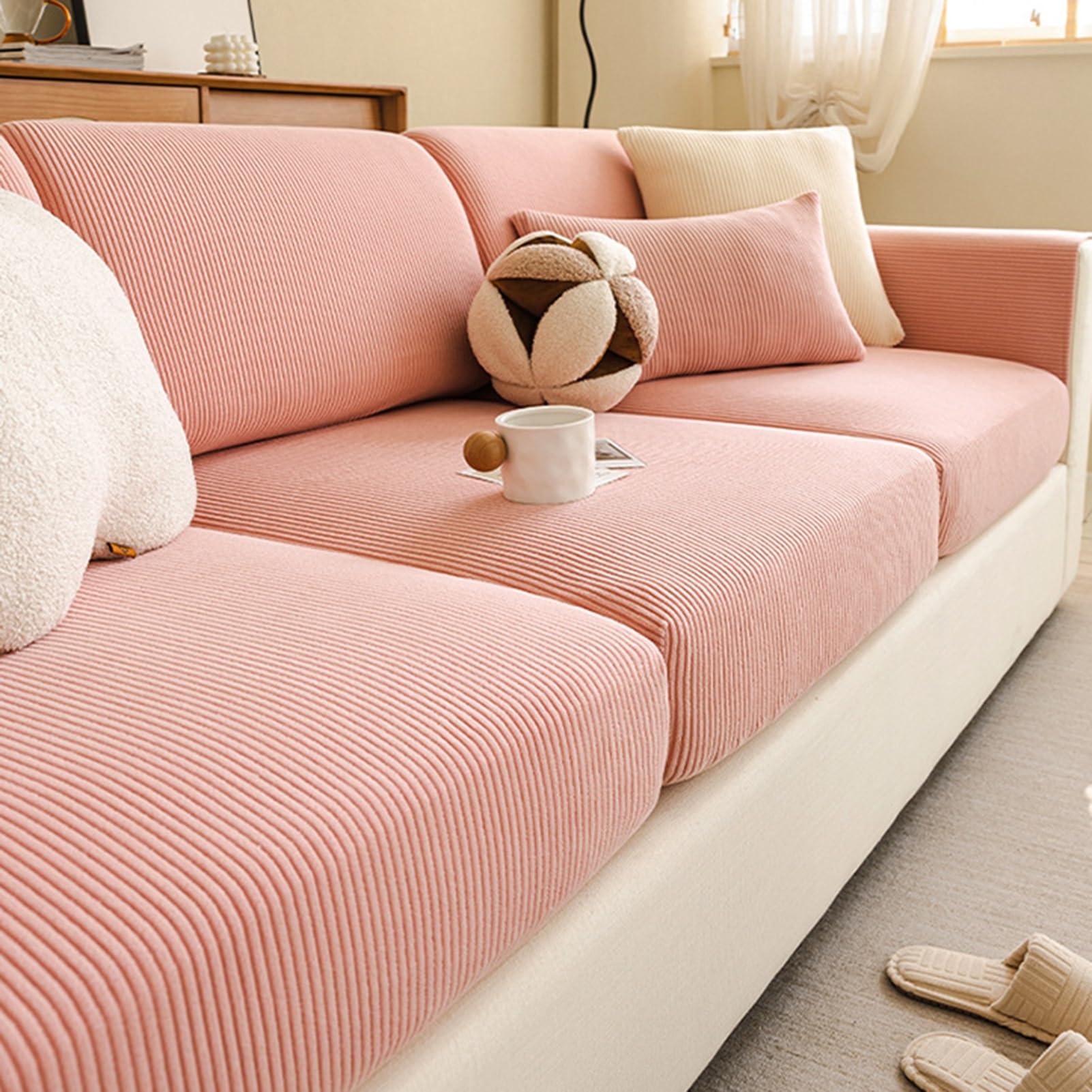 Gleedipre Flexible sofa cover Corduroy Seat Cushions Back rest protective cover For all seasons sofa fitted sheet(Pink,30-40cm x 60-80cm) — image 1
