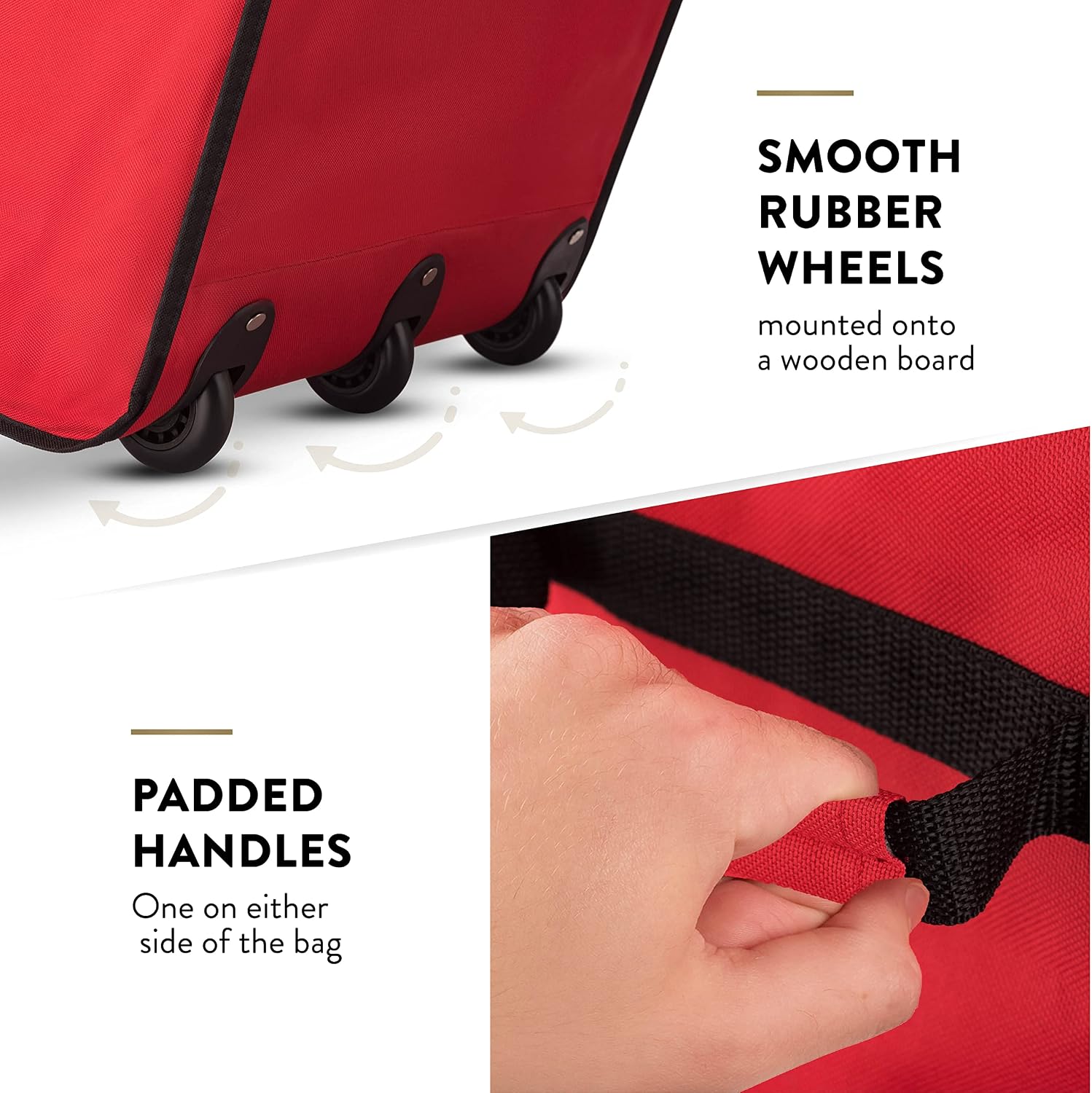 Zober Super Rigid Rolling Christmas Tree Storage Box - Canvas Fabric with Cardboard Inserts - Opens Wide for Easy Input/Access, Artificial Trees Storage Bag, Fits Up To 7.5 ft. Wheels & Handles for Carrying (Red)