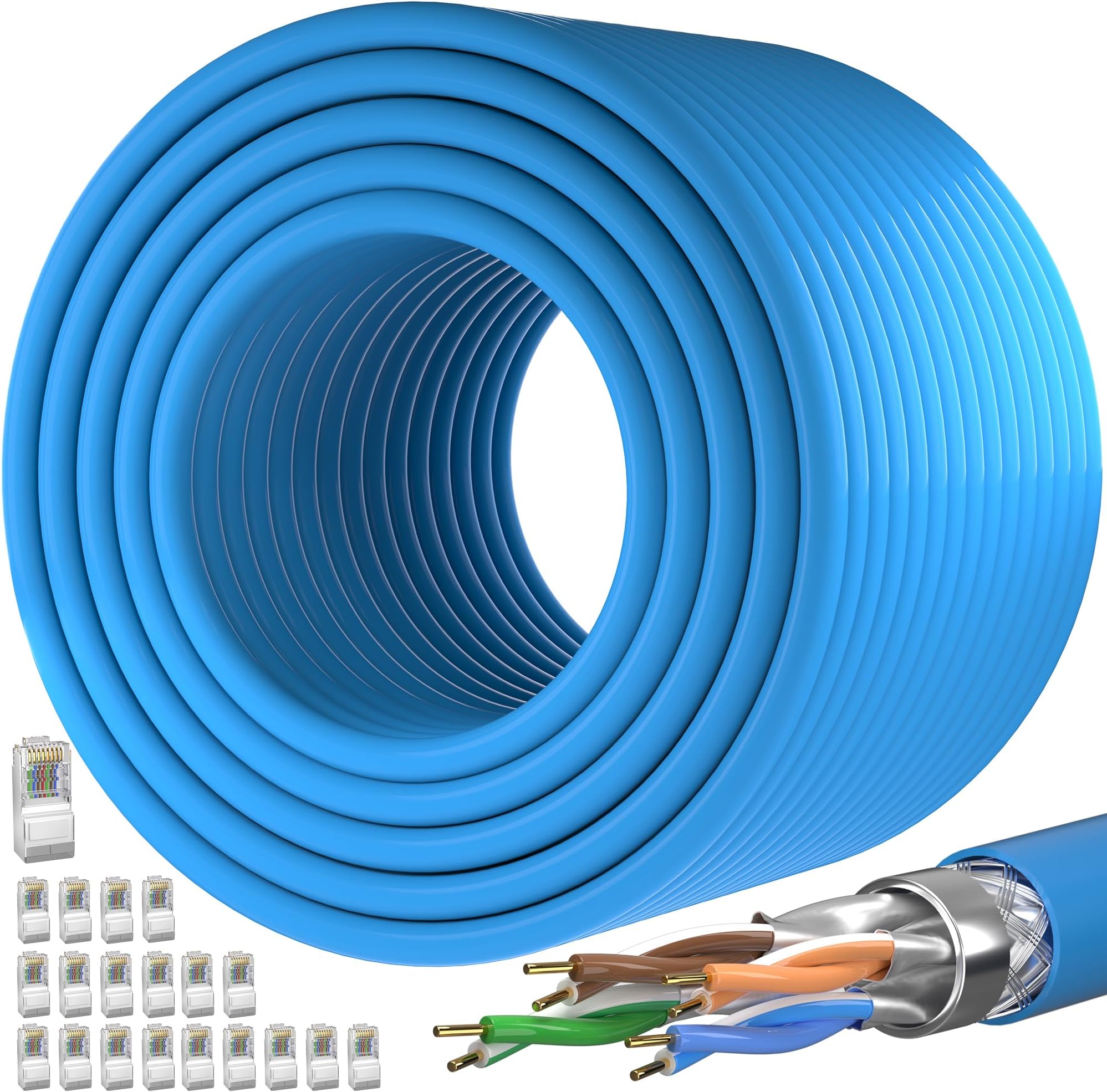 Cat 7 Outdoor Ethernet Cable 400ft (SFTP Triple Shielded Ethernet Cable | DIY Bulk Cables | x 20 RJ45) High-Speed 10Gbps 600MHz, Direct Burial, Waterproof/UV Resistant, Internet, Network, for Router