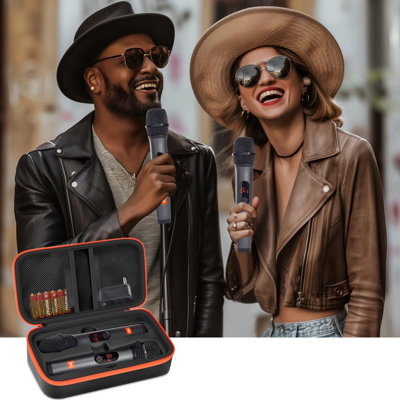 Étui de Microphone sans Fil Compatible avec système de Deux Microphones sans Fil JBL - Sac de Voyage pour Chant ou karaoké pour récepteurs, adaptateurs, Piles AA - Noir (boîte Uniquement)