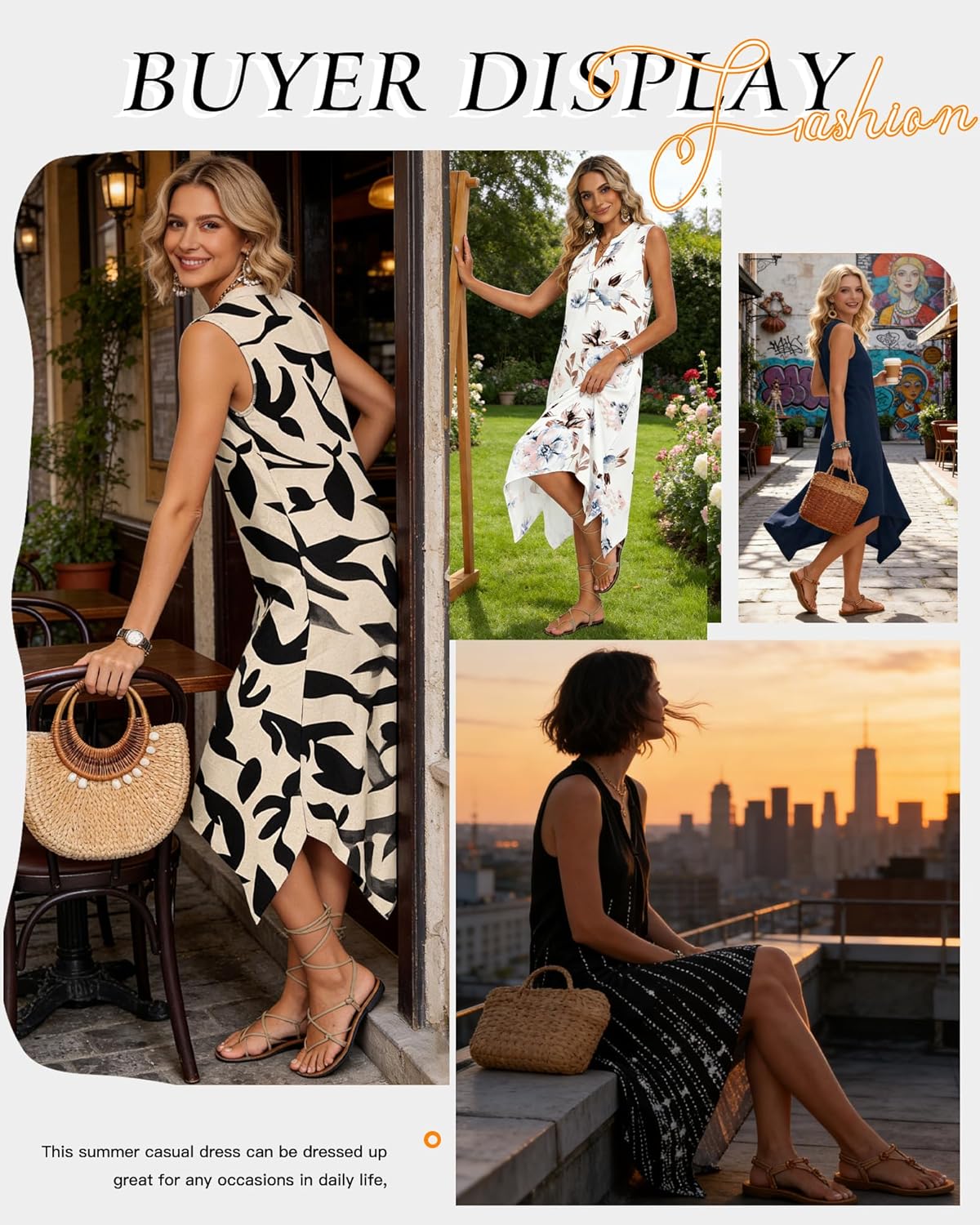 AUSELILY Summer Dresses for Women 2026 Casual Sleeveless Sundress Asymmetrical Hem Tank Midi Dress with Pockets - Image 3