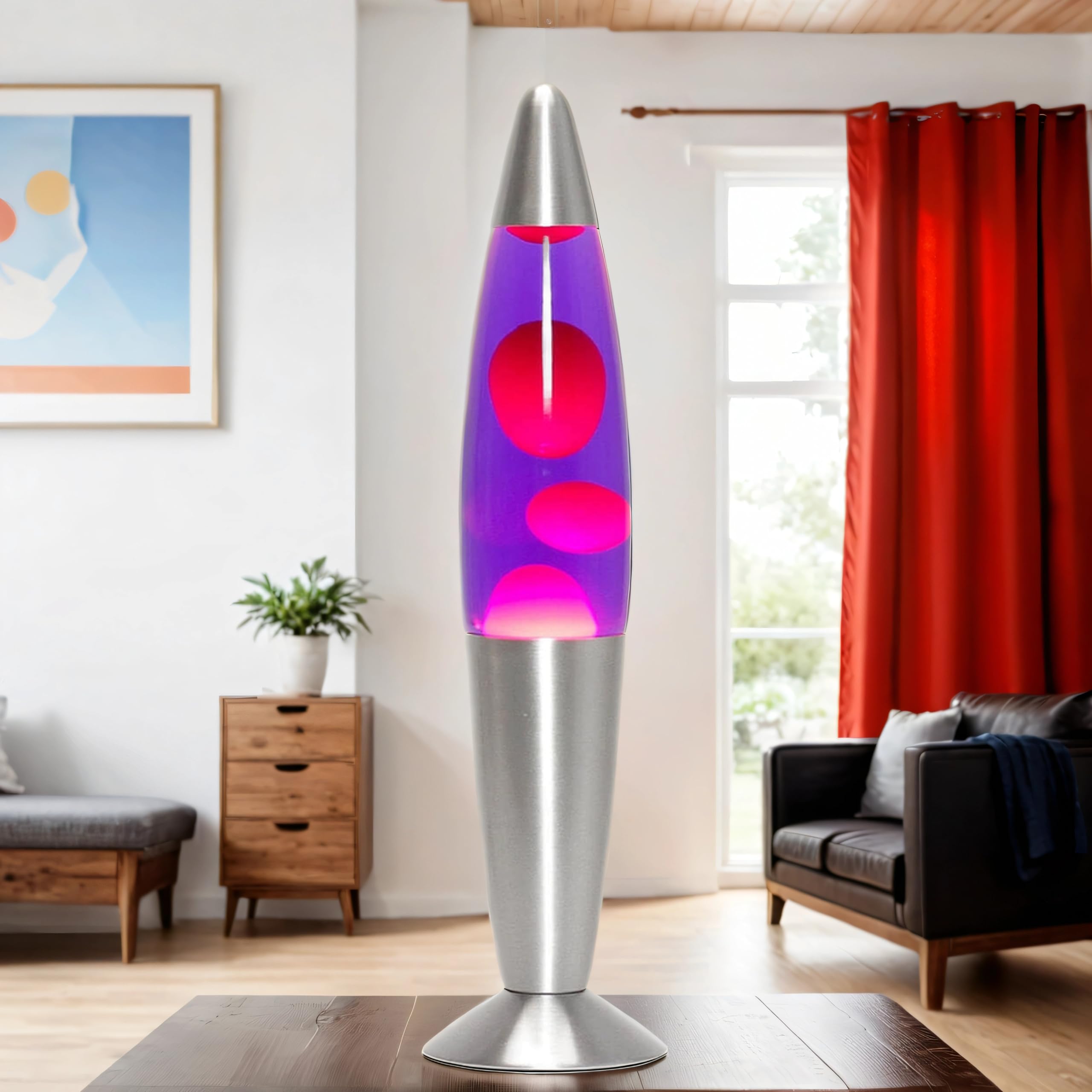 Decoratieve lavalamp JENNY Glitter violet paars wit 42cm hoog tafellamp sfeerlicht