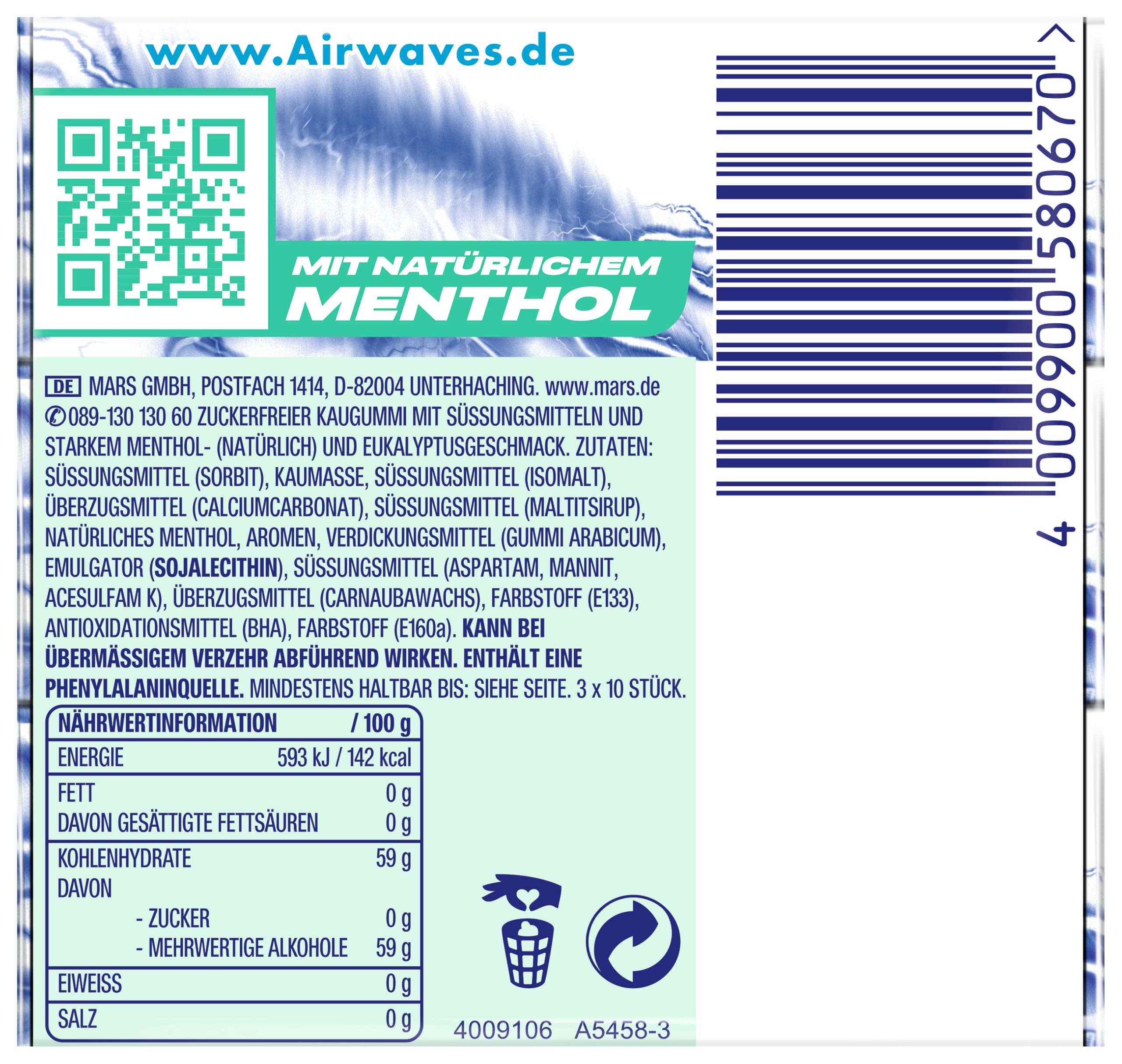 Airwaves Kaugummi Multipack Mix I 2 Sorten I 40 Packungen I Strong I Cherry Menthol