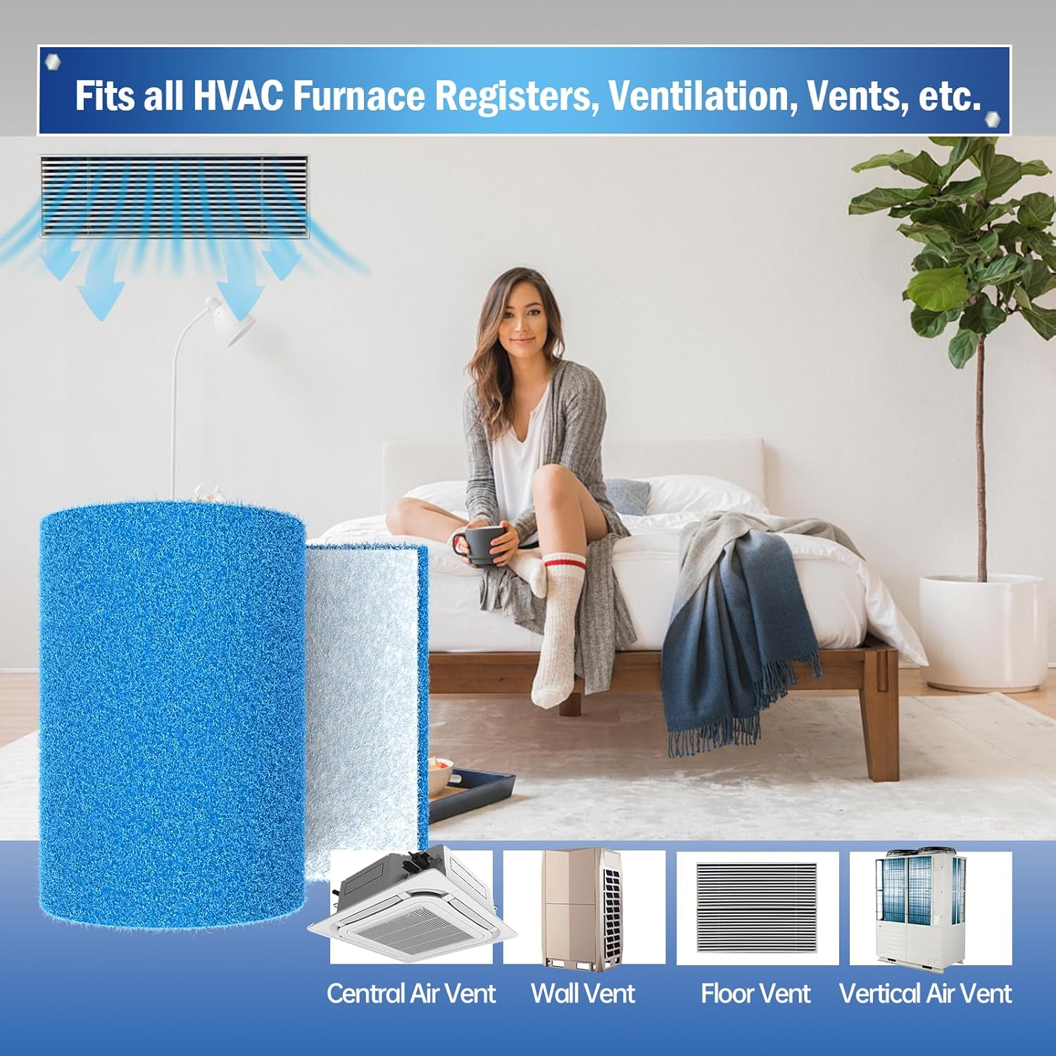 Air Vent Filter, 20"X140" Cut to Size MERV 8 Triple Air Filter Material, Blue & White Electrostatic Vent Filter Kit for Home Floor, Ceiling, Grilles, HVAC Vent, Compression Packing - Image 7