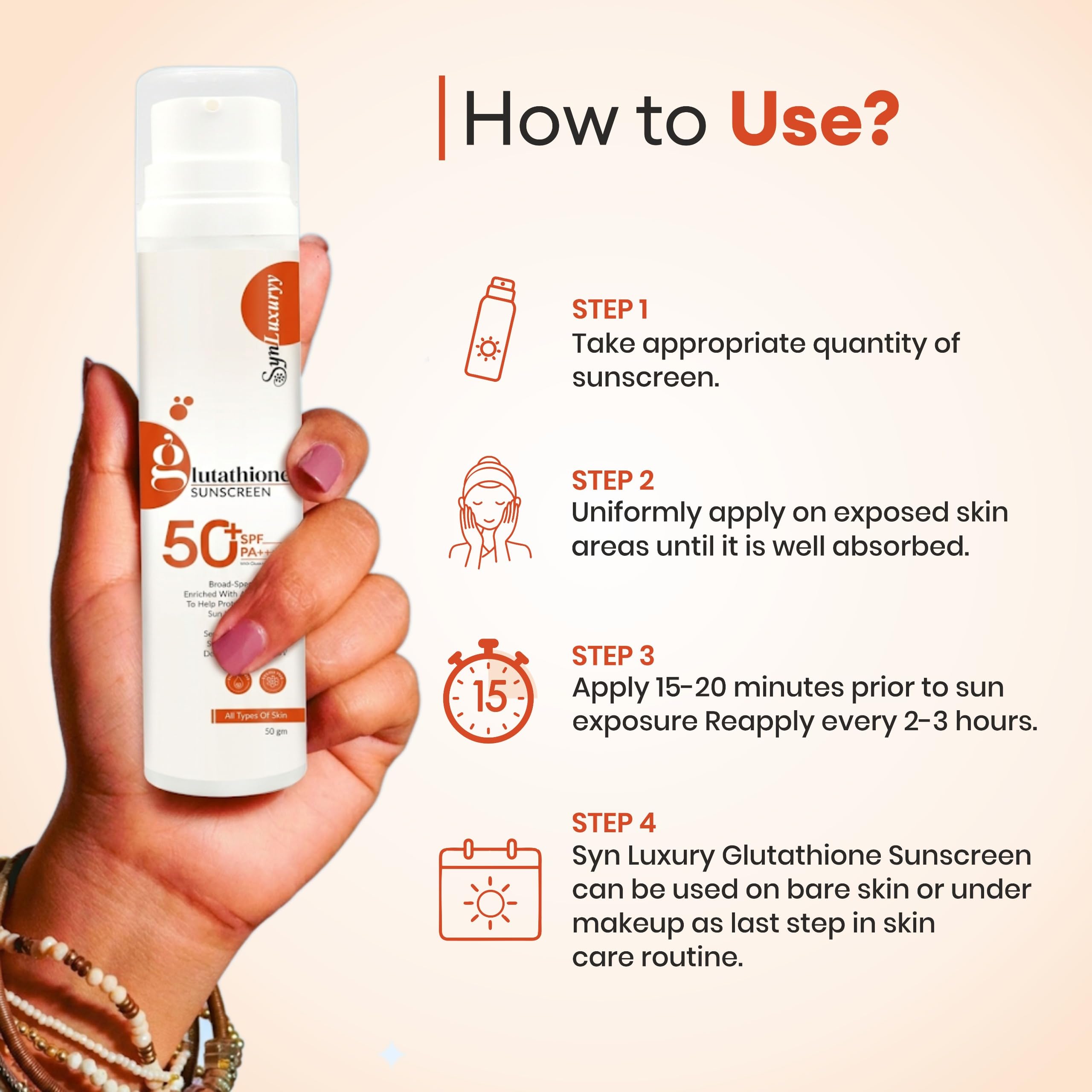 glutathione and sun exposure Syn Luxuryy Glutathione Sunscreen | SPF 50 PA++++ | Broad Spectrum UVA UVB  Protection | Lightweight Hydrating Sun Cream for Face