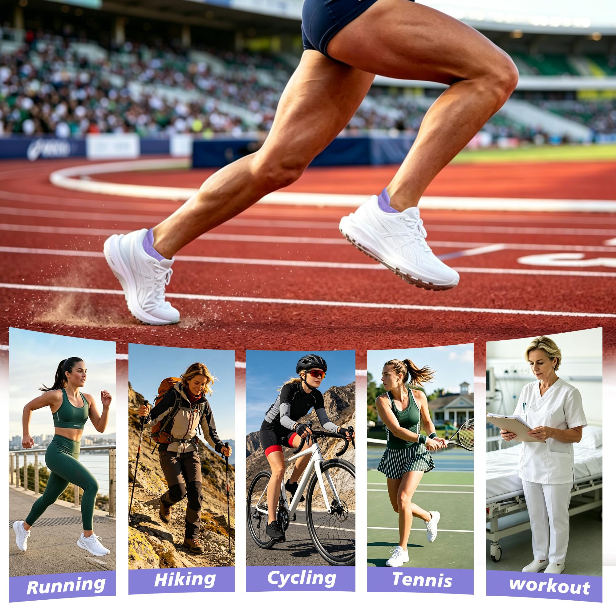 Calcetines tobilleros deportivos acolchados para mujer, 6 pares