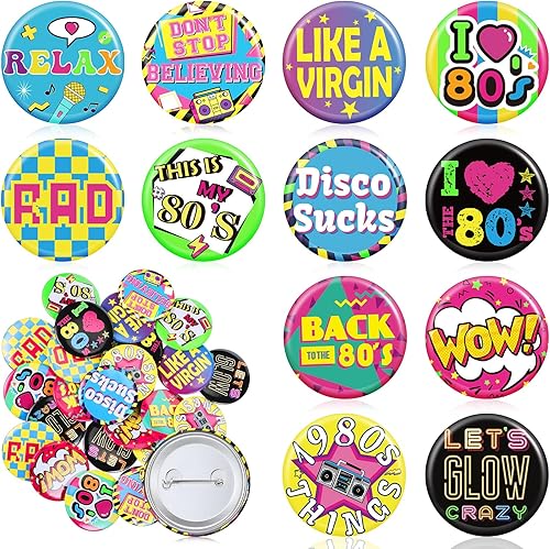 Yaomiao Accesorios de botones de fiesta de los años 80 para mujer, alfileres para chaquetas, botones, para mochilas, ropa, decoraciones de los años