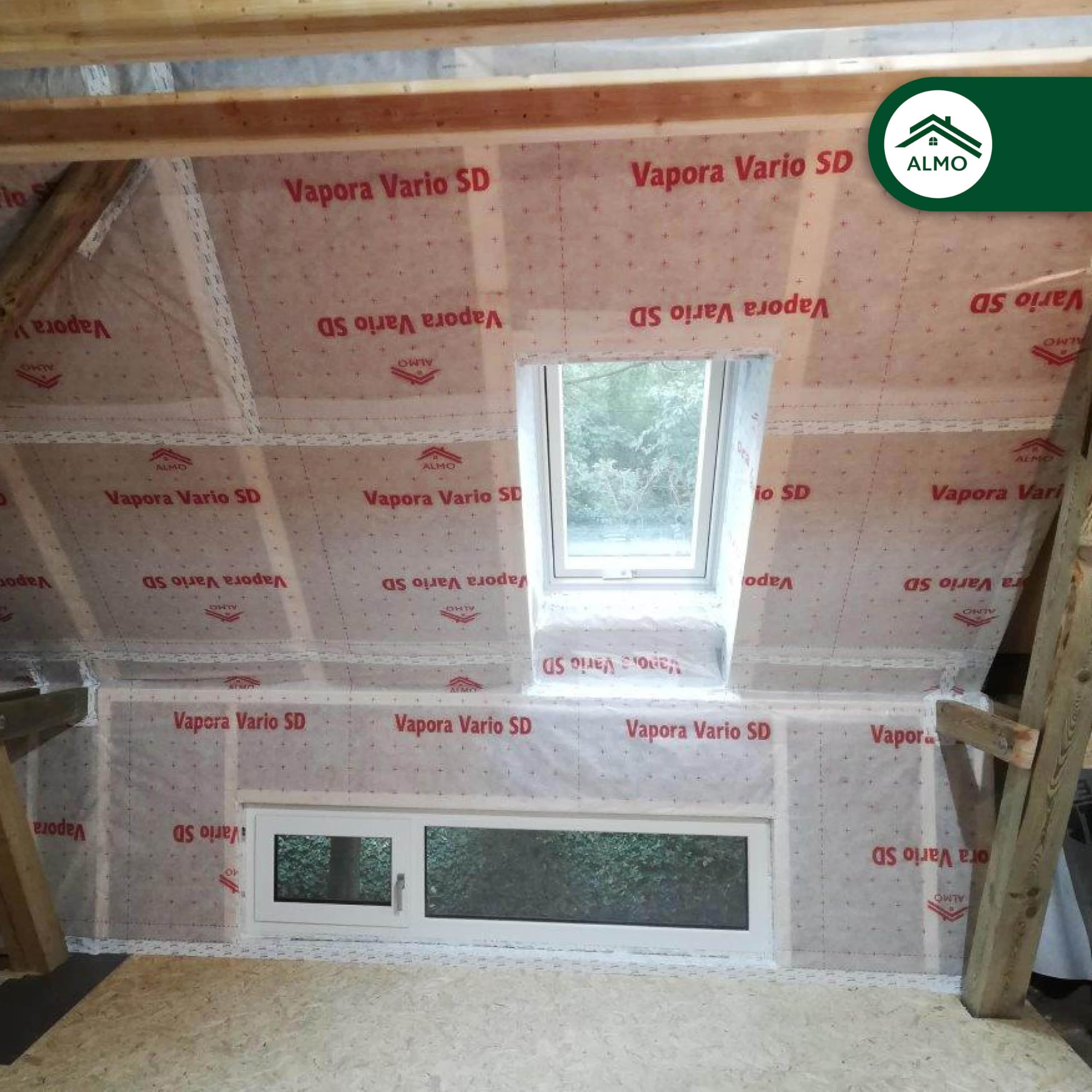 ALMO Dampfbremse 50m x 1,5m (75m²) Feuchteregulierende Dampfbremsfolie für Innenausbau und Dachausbau | Klimamembran einfach zu verbauen für eine luftdichte Gebäudehülle