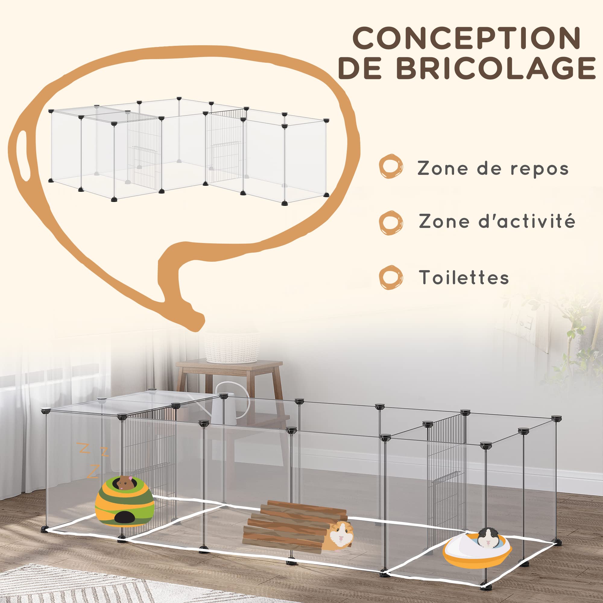 PawHut Enclos Parc modulable pour Petits Animaux 20 Panneaux pour Lapin, Hamster, Chiot, Cochon 175 x 70 x 45 cm Blanc