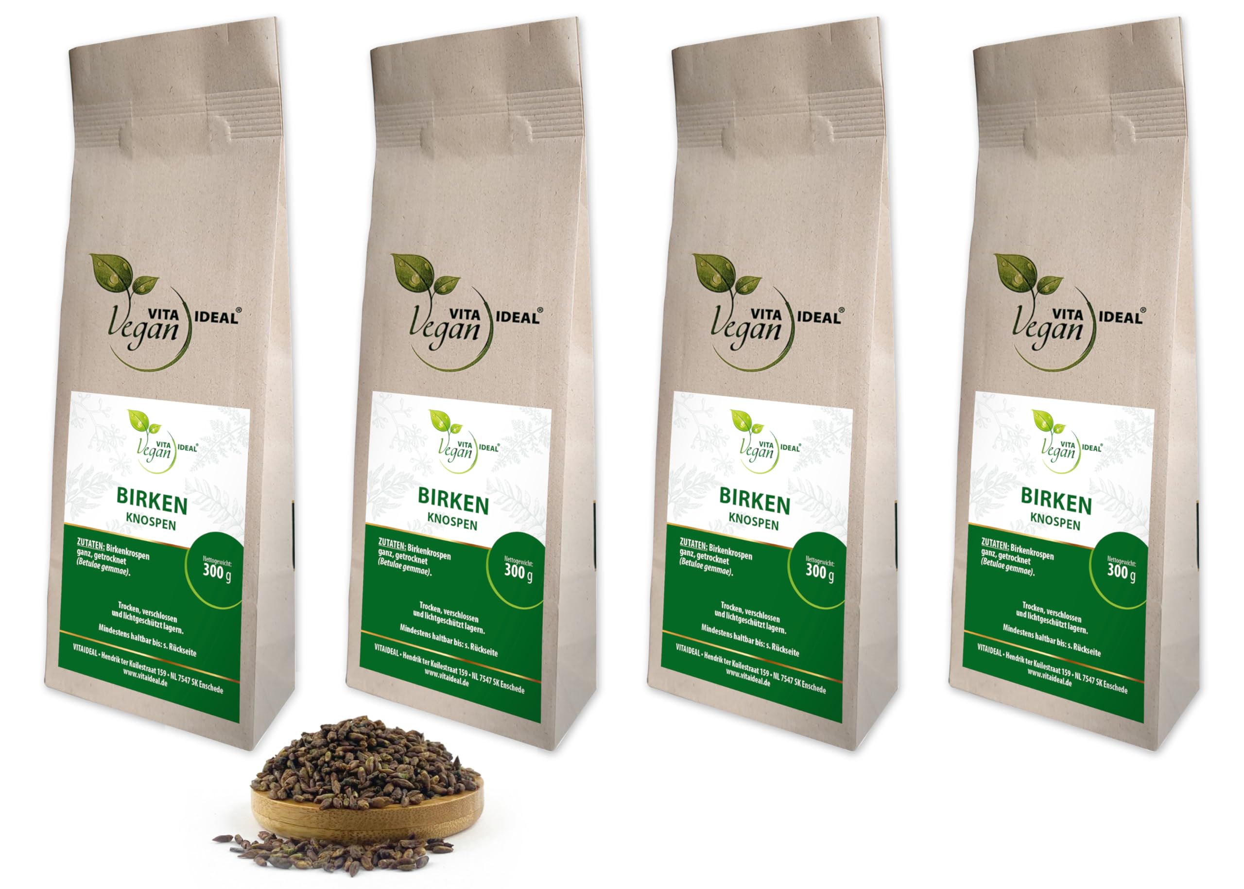 VITA IDEAL Vegan® BIRKEN - KNOSPEN 4x 300g getrocknet - Betulae Gemmae - BIRKENKNOSPEN - Kräuter Tee, Öle - Tinktur & Aufguss. Kräutertee ohne Zusatzstoffe.