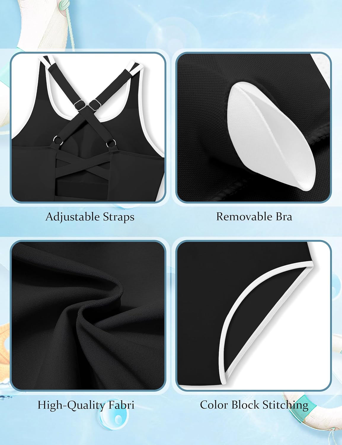 Girls Swimsuit Two Piece High Waist Athletic Piping Girls Bathing Suit Cute Fashion Classic Bikinis Set Kids Swim Suits - Image 5