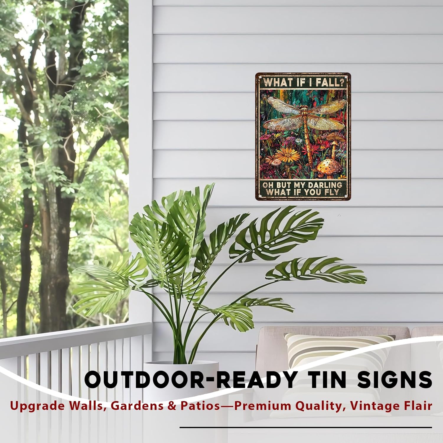 Vintage Dragonfly Metal Sign Hippie Metal Poster Hippie Room Decor What If I Fall Retro Tin Plaque for Home Gate Garage Garden Bars Restaurants Cafes Office 12x16inch