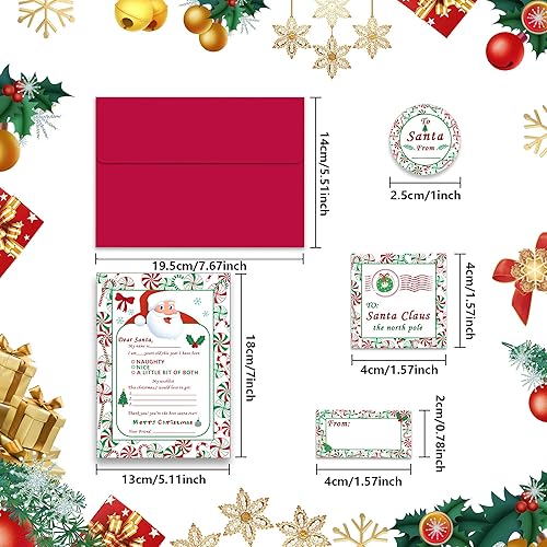 Miniatura 2 de Watayo Kit de 40 piezas de carta oficial a Papá Noel, 8 tarjetas de relleno de Navidad en blanco con sobres rojos y calcomanías, kit de escritura de
