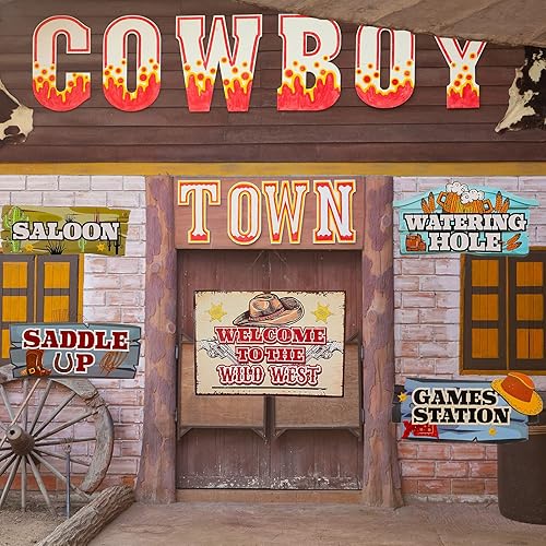 Miniatura 7 de Jetec Letrero direccional de fiesta occidental, 20 piezas con tema de rodeo de vaquero occidental, fiesta del salvaje oeste, letrero grande para