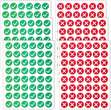 240 PCS Green Check and Red Cross Mark Stickers, Self Adhesive Labels for Organization, Item Organization, Classroom Teaching, DIY Projects