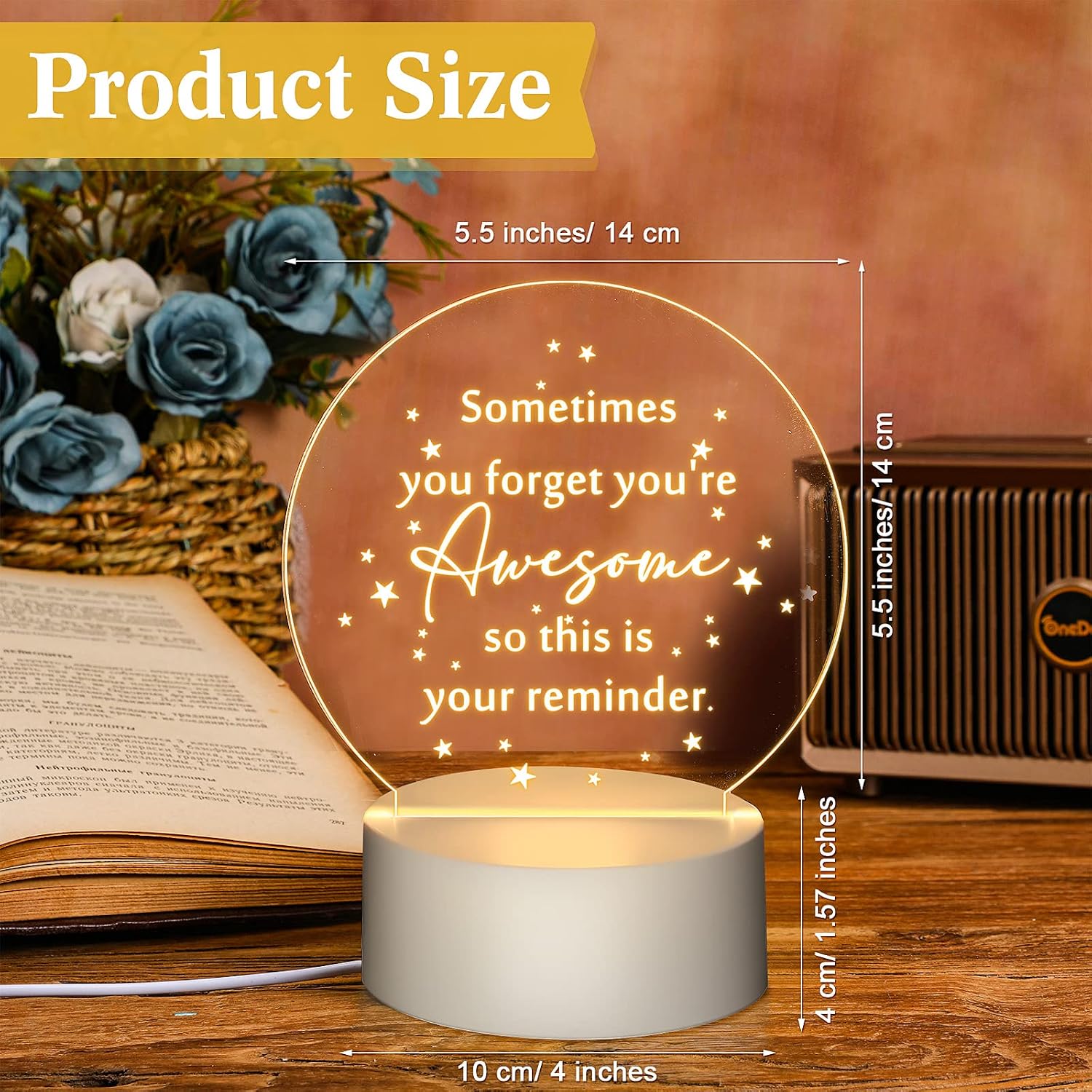 20 Pcs Teacher Appreciation Gifts Bulk Sometimes You Forget You're Awesome Acrylic Night Lamp with Inspirational Gift for Employee Assistant Women Secretary Emergency Nurses(Round)