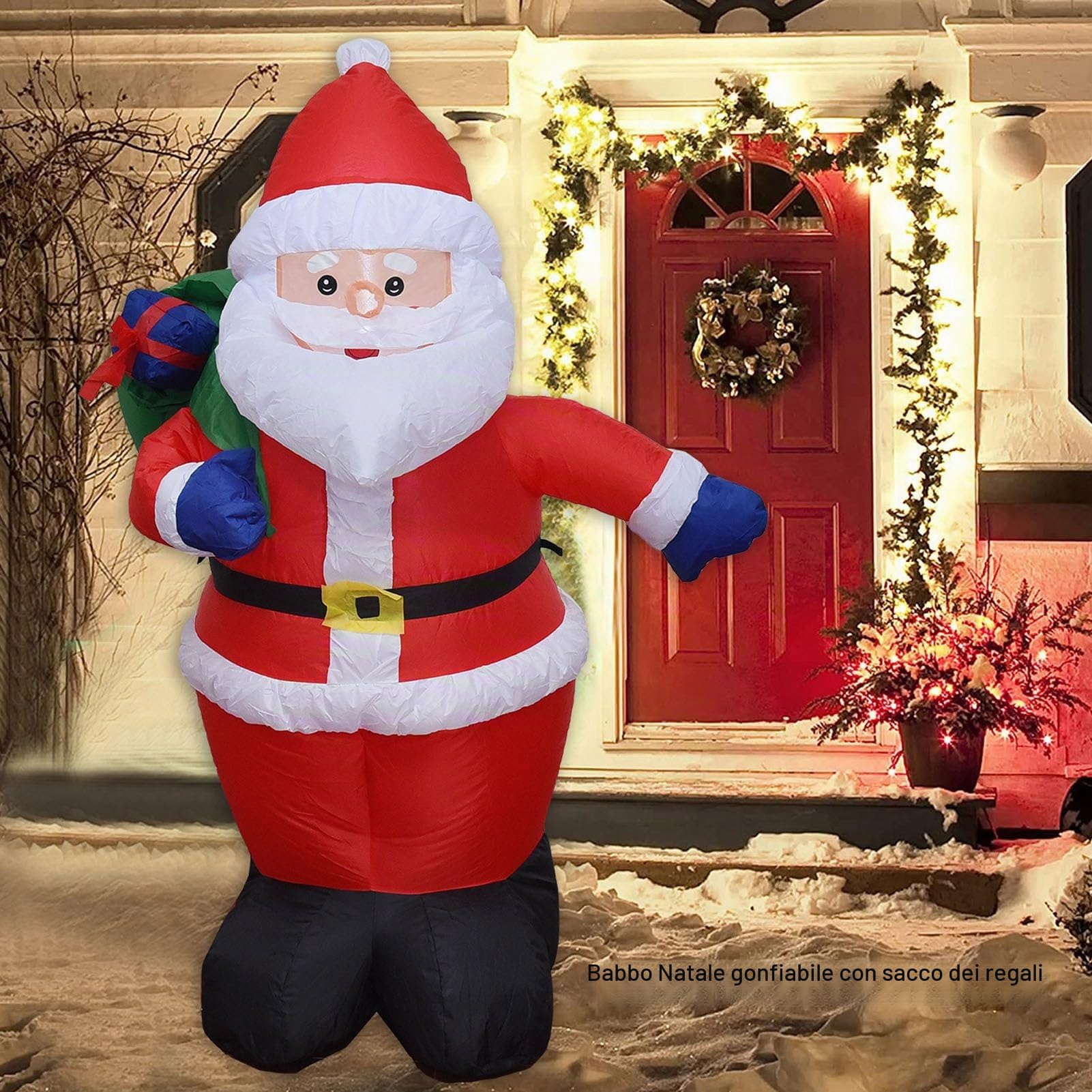 Haofy Babbo Natale Gonfiabile da 1,2 M con Sacchetto, Decorazioni Natalizie Gonfiabili con LED, Decorazioni da Giardino per Prato da Giardino Interno Ed Esterno (Spina Europea
