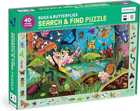 Mudpuppy Bugs & Butterflies 64 Piece Search & Find Puzzle Jigsaw Puzzle Featuring Diverse Bugs and Insects and Over 40 Hidden Images to Find for Ages 4+