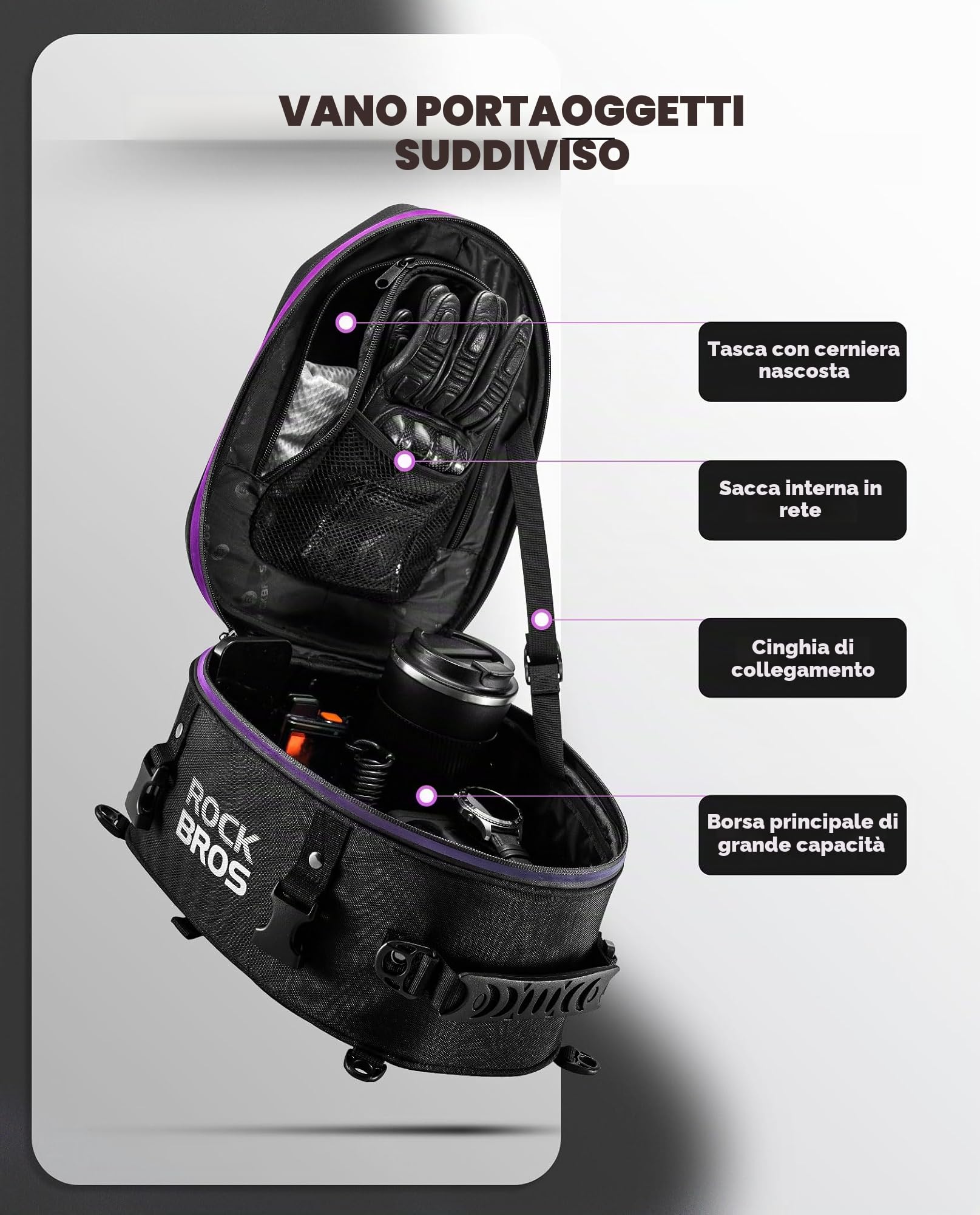 ROCKBROS Borsa Posteriore Impermeabile per Sella Moto, Bauletto Rigido, Doppio Uso per Portapacchi e Casco, Grande Capacità 12.5L, Copertura Antipioggia in Regalo
