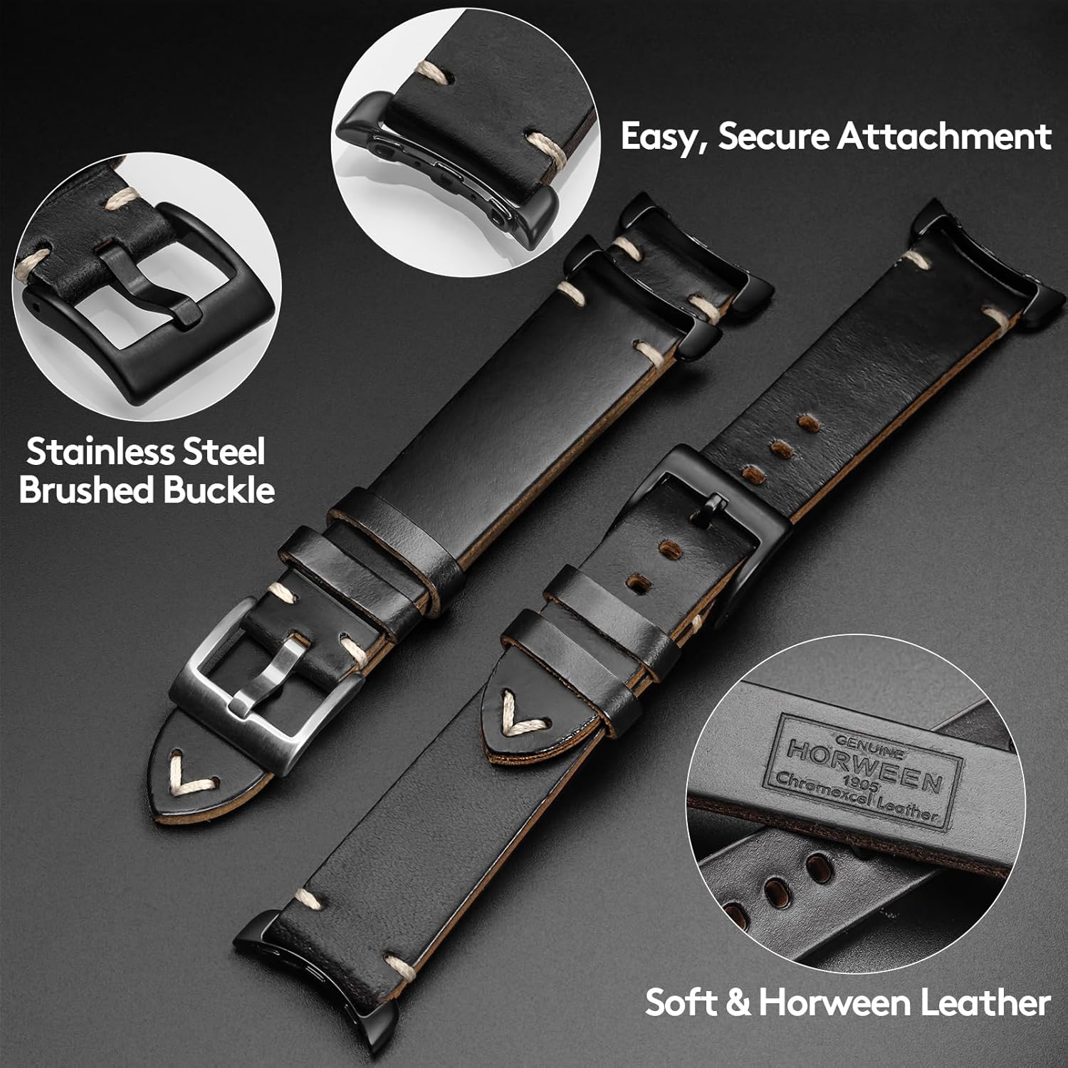 Soft Horween Leather Watch Band Compatible with Google Pixel /Pixel2 /Pixel 3 41mm/Pixel 3 45mm/Pixel 4 41mm/Pixel 4 45mm Watch,Replacement Strap for Pixel Smart Watch Bands