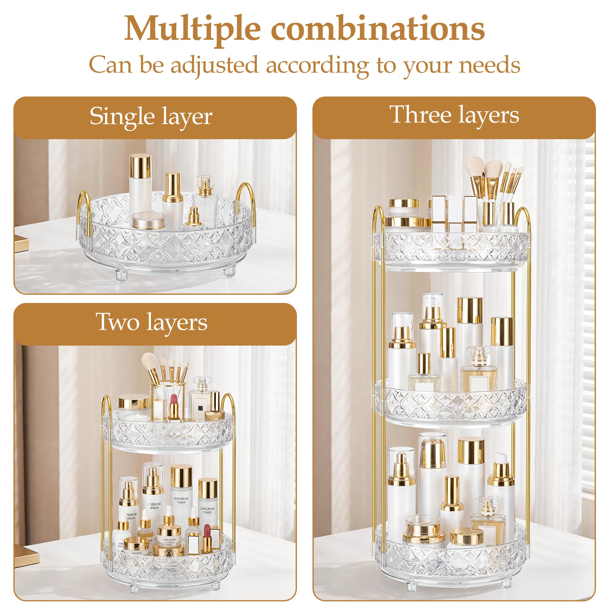 Um 360 Grad drehbarer Make-up-Organizer für Schminktisch, verstellbarer Parfüm-Organizer für Kommode, multifunktional, drehbar, Kosmetik, Hautpflege, Aufbewahrung für Schlafzimmer, Kommode