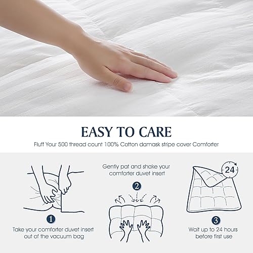 Miniatura 6 de Edredón alternativo de 500 hilos de algodón damasco Duraloft - FullQueen, Algodón, Blanco, Full Queen