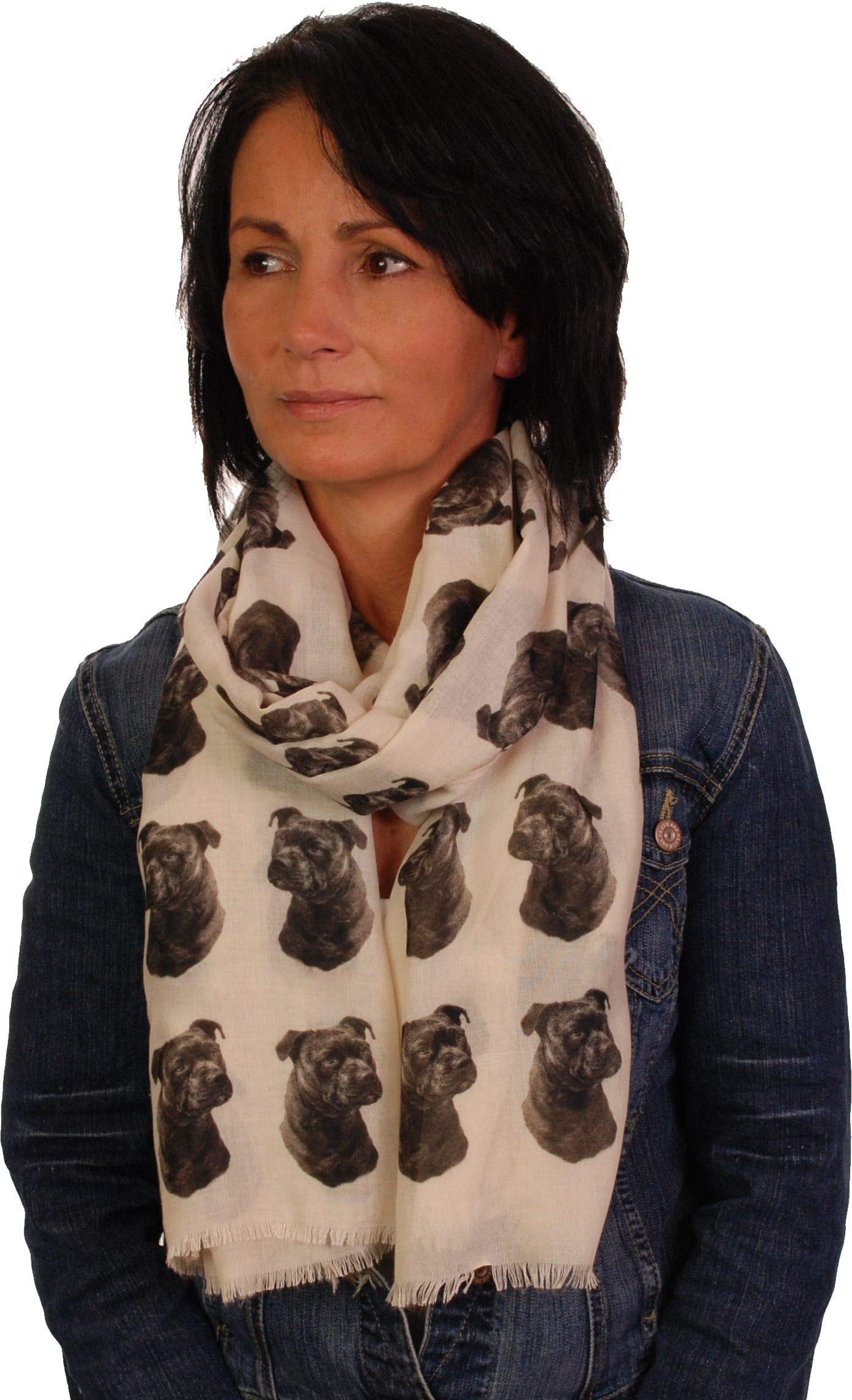 Branding HouseStaffie scarf with dogs on Hand Printed in the UK - Staffordshire Bull Terrier gifts for women