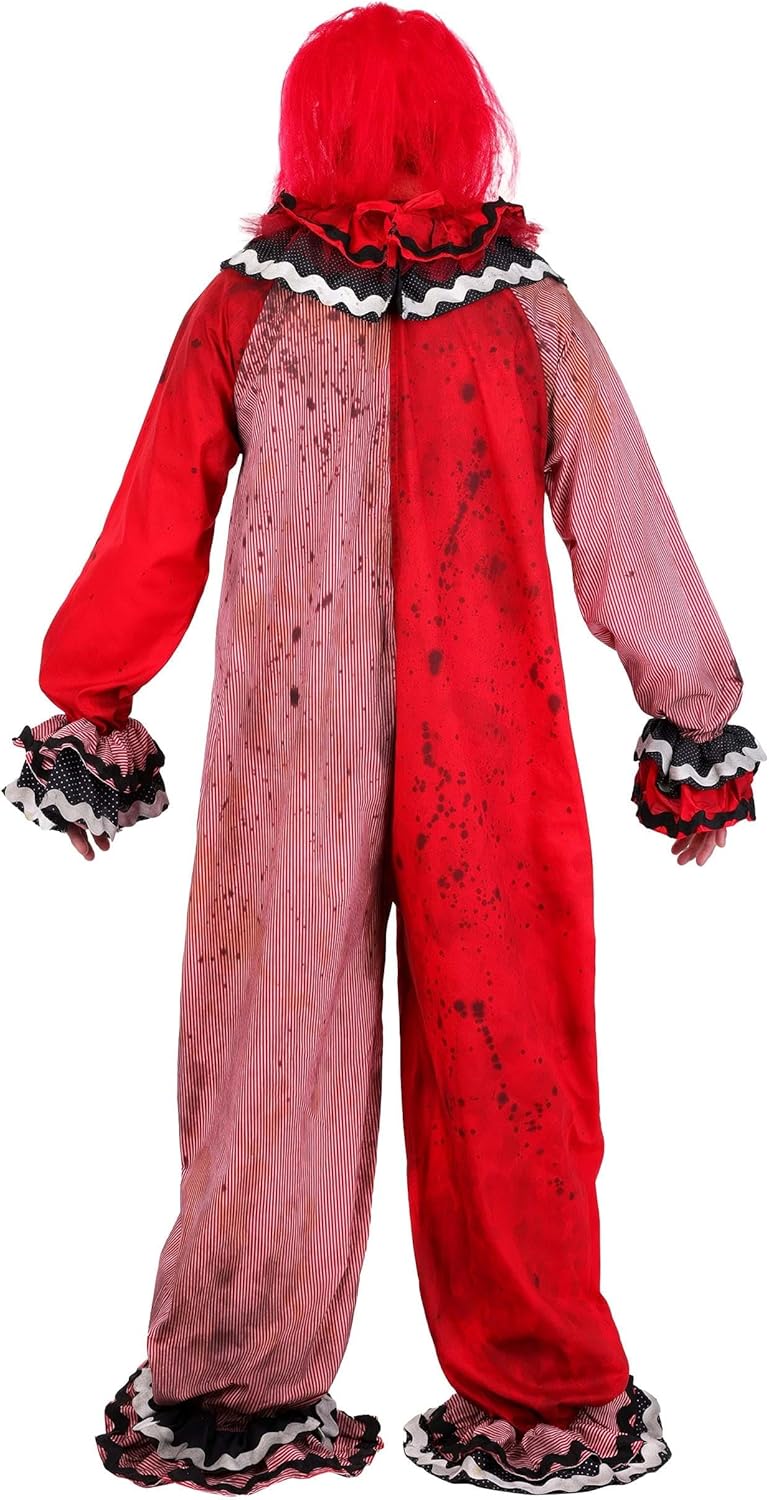 Adult Red Carousel Clown Costume with Mask - Men's Jumpsuit, Red & Black Pom-Poms & Creepy Clown Mask - Image 4