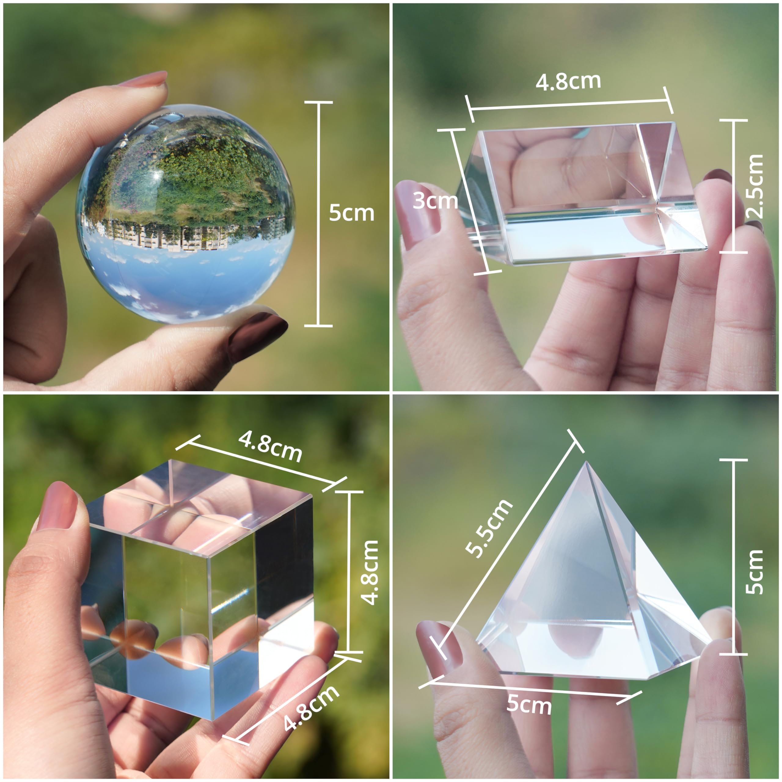 Winter Shore Juego de Fotografía de Vidrio (Pack de 4) - Prisma Triangular, Bolas de Cristal Óptico K9, Cubo, Pirámide, Accesorios Geométricos Enseñar, Jugar, Aprender, Decoracion, Fotos Creativas