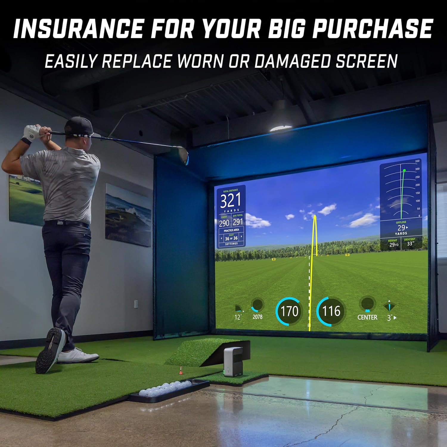 GoSports Golf Simulator Enclosure Replacement Sim Screen – Not Compatible with Other Brands - 10 x 8 ft