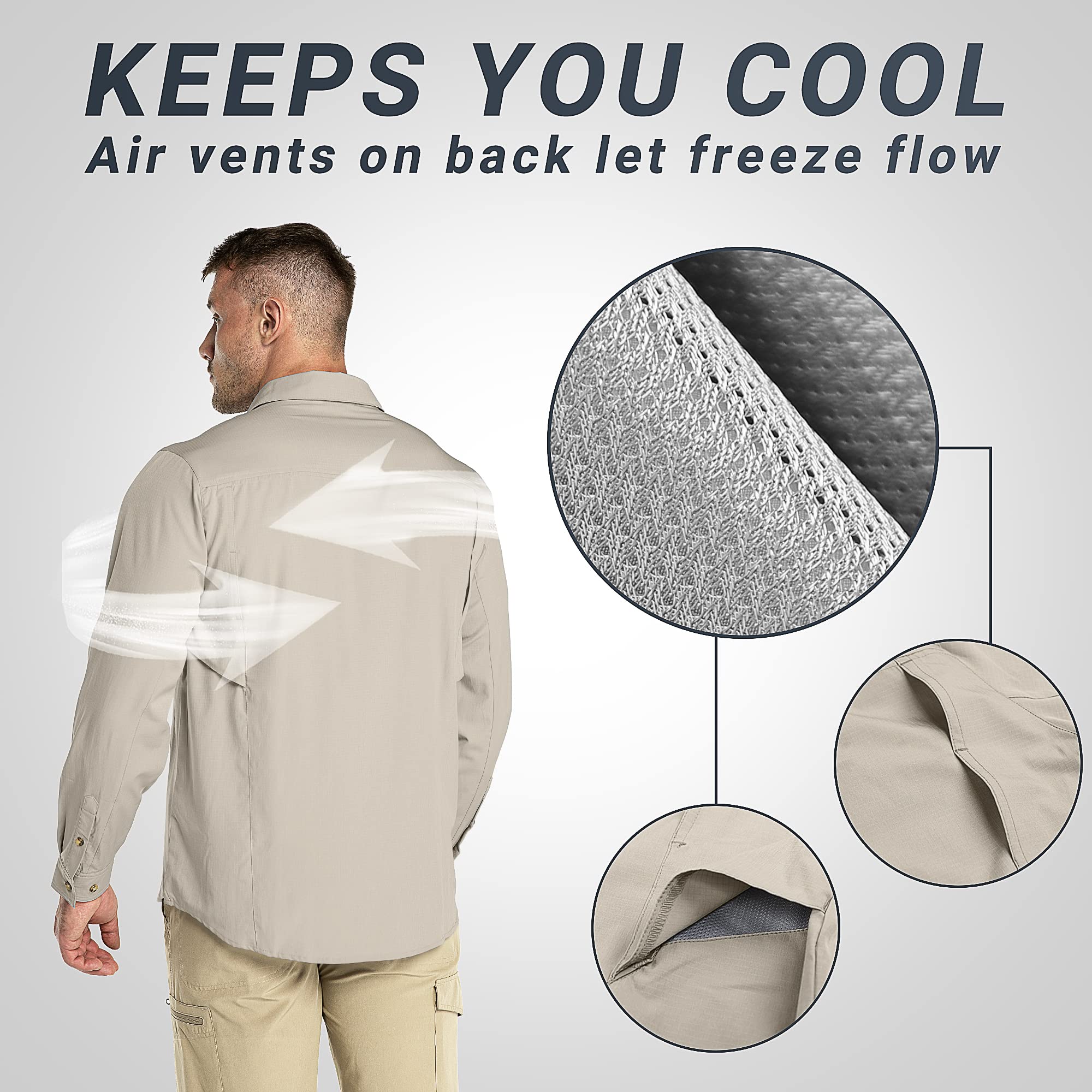 Outdoor Ventures Camisa para hombre de manga larga, transpirable, de secado rápido, camiseta funcional para hombre, primavera, verano, protección UV, camiseta deportiva