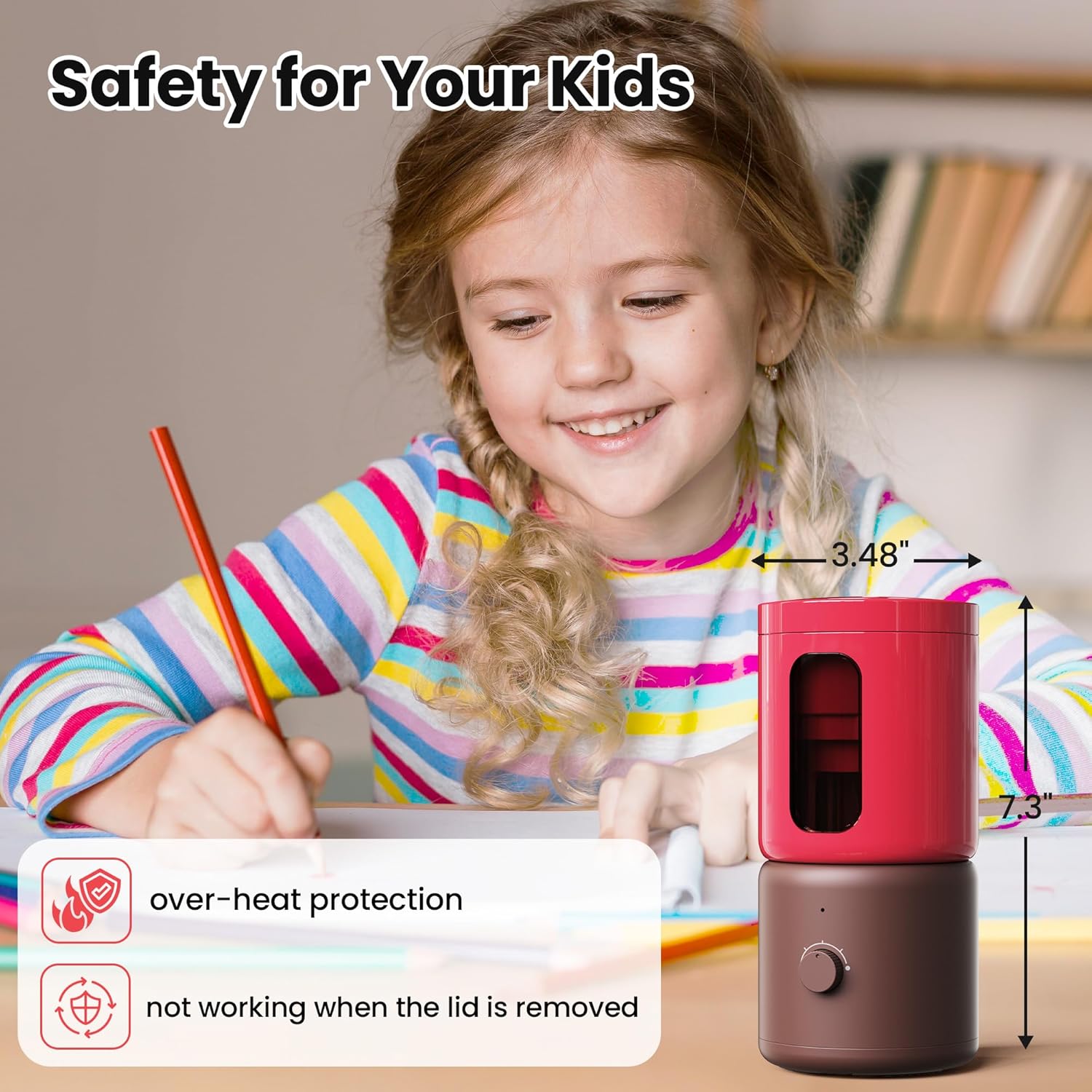 VUSIGN Electric Pencil Sharpener with 5 Adjustable Settings for Artists, Fully Automatic Sharpener for 6.9-11.2mm Pencils, Auto in & Out, Rechargeable Hands-Free Pencil Sharpener for School Classroom