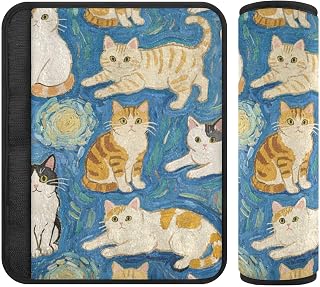Blue Cat Art Painting 2 pcs carseat Strap pad, More Comfort Driving, seat Belt Covers for Backpack