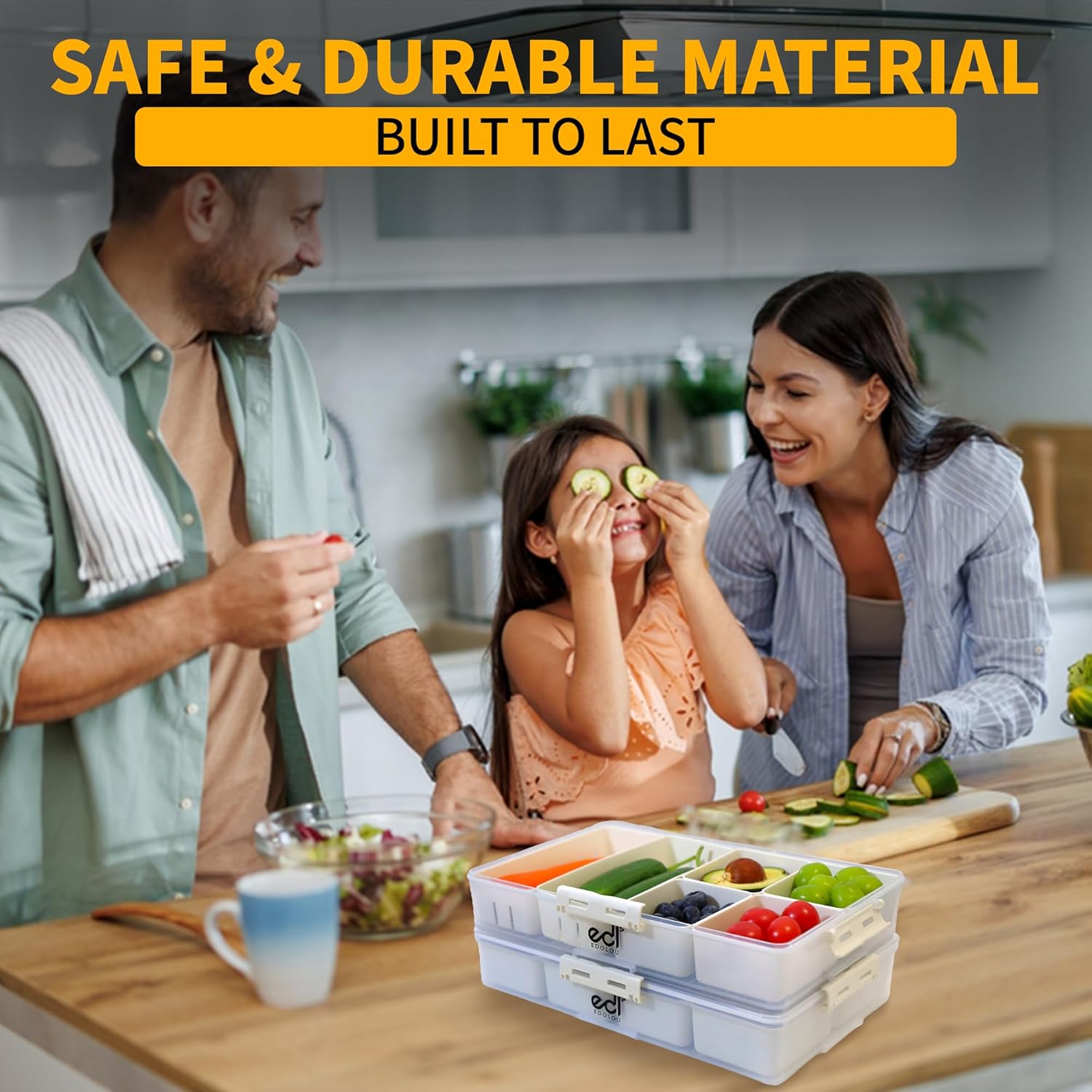 Stackable Snackle Box Organizer – 14 Compartments, BPA-Free & Portable with Lids & Handles – Reusable, Dishwasher & Microwave Safe Snacklebox for Fruits, Veggies & Snacks (White, 2 Pack) - Image 2