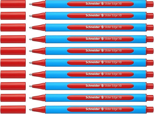 Schneider 152202 Ballpoint Pen Slider Edge with Cap XB Red Barrel Colour: Cyan-Red Pack of 10