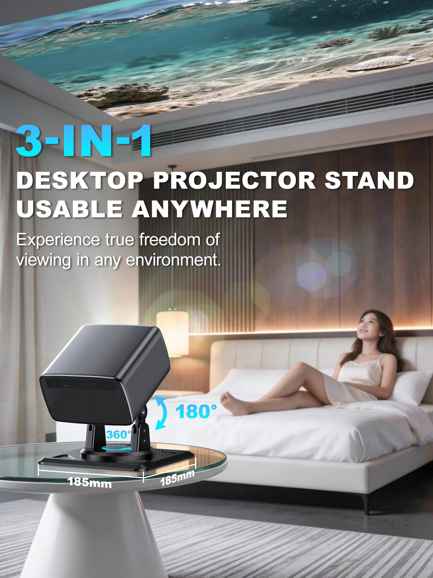 Beamer Ständer Halterung 3-in-1 für Decke, Wand & Tisch, 360° drehbare Projektor-Wandhalterung | Mehrwinkliger Verstellbarer Ständer | Kompatibel mit einem 1/4-Zoll-Gewindeanschluss