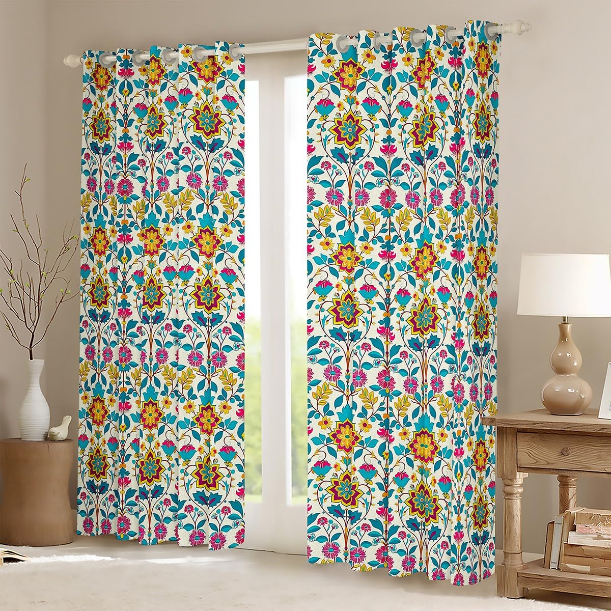 Homemissing Floral Print Curtains (2 Panels,W52*L63) For Bedroom Adults Women Girls Blossom Flowers Window Curtains Floral Botanical 30%-50% Blackout Curtains Flower Branch Window Treatments - Image 2