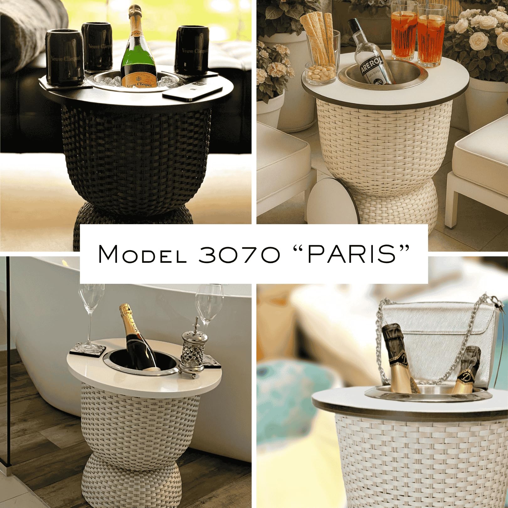 Beistelltisch Paris mit Kühlfunktion & integriertem Edelstahl-Getränkekühler | 2-in-1 Outdoor Loungetisch für Garten & Balkon | wetterfest & UV-beständig | Champagne/schwarz